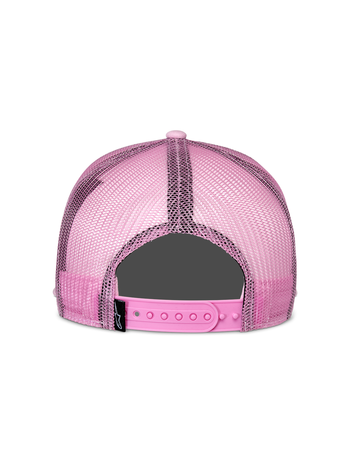 Alpinestars Corp Trucker-keps, rosa, sedd bakifrån, med rosa meshpaneler och justerbar snapback-stängning, casual motorsport-inspirerad huvudbonad
