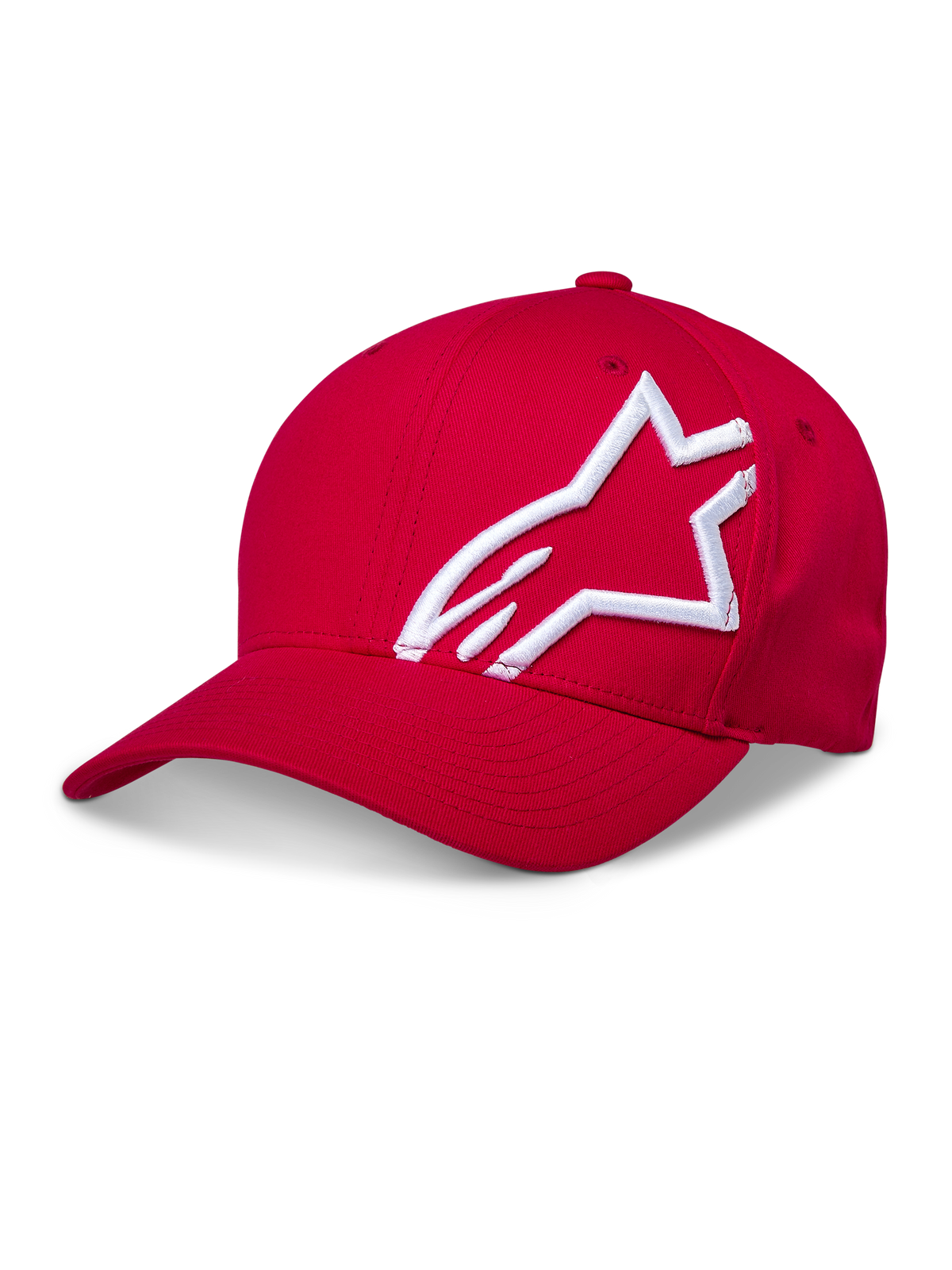 Alpinestars Corp Shift 2 keps med böjd skärm, röd, med en stor vit 3D-broderad logotyp på sidan, strukturerad krona och böjd skärm, casual motorsport-huvudbonad