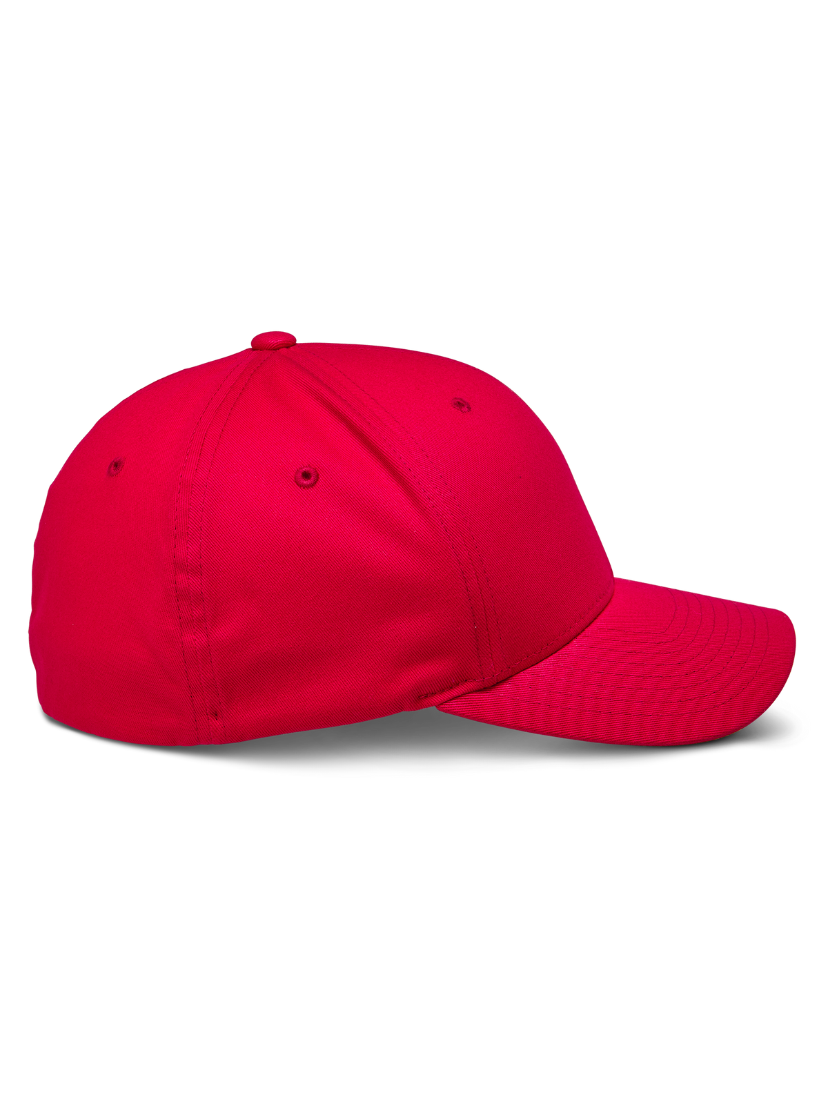Alpinestars Corp Shift 2 Curved Brim keps, röd, sidoprofil som visar en strukturerad krona och böjd skärm, stretch-twill-tyg, avslappnad motorsport-inspirerad huvudbonad