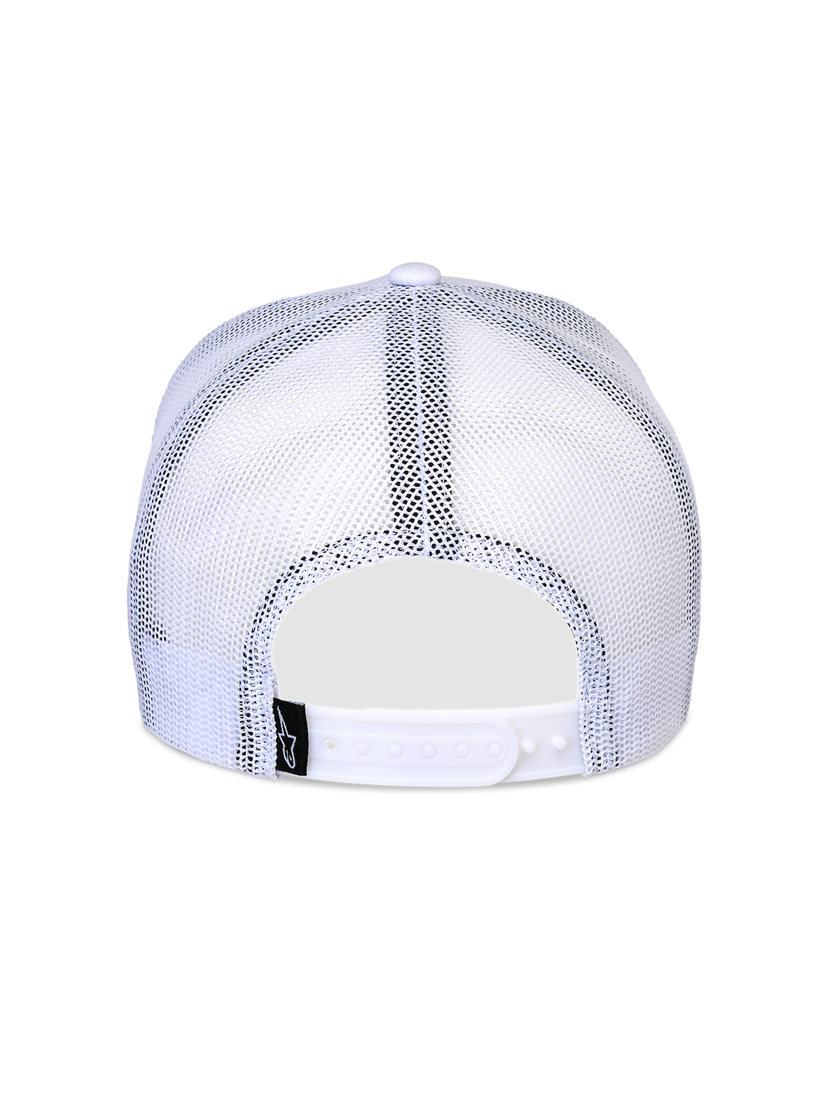 Alpinestars Flag Snapback-keps, vit, baksida med vita meshpaneler som andas, justerbart snapback-spänne och liten svart logotypetikett, klassisk trucker-design
