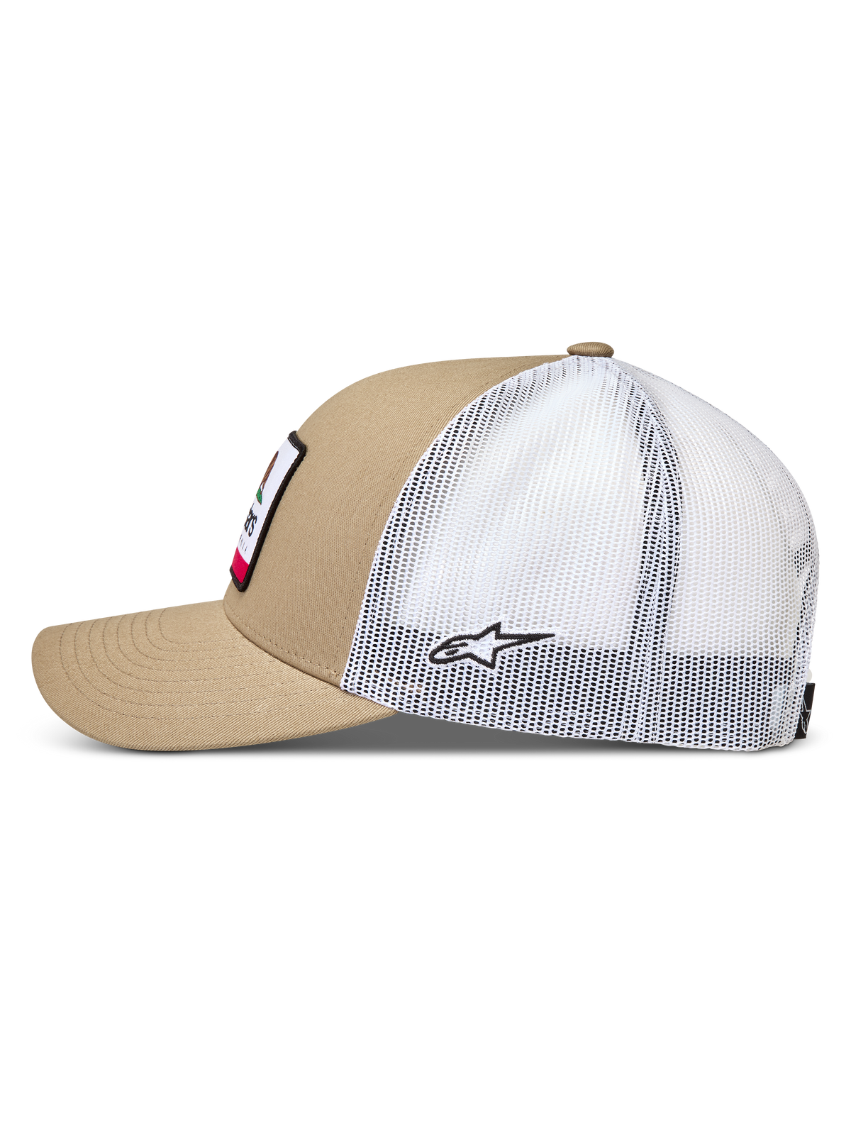 Alpinestars Cali 2.0 Hatt, keps med böjd skärm, sandfärgad och vit, mesh-baksida och twill-front för vardagsbruk.
