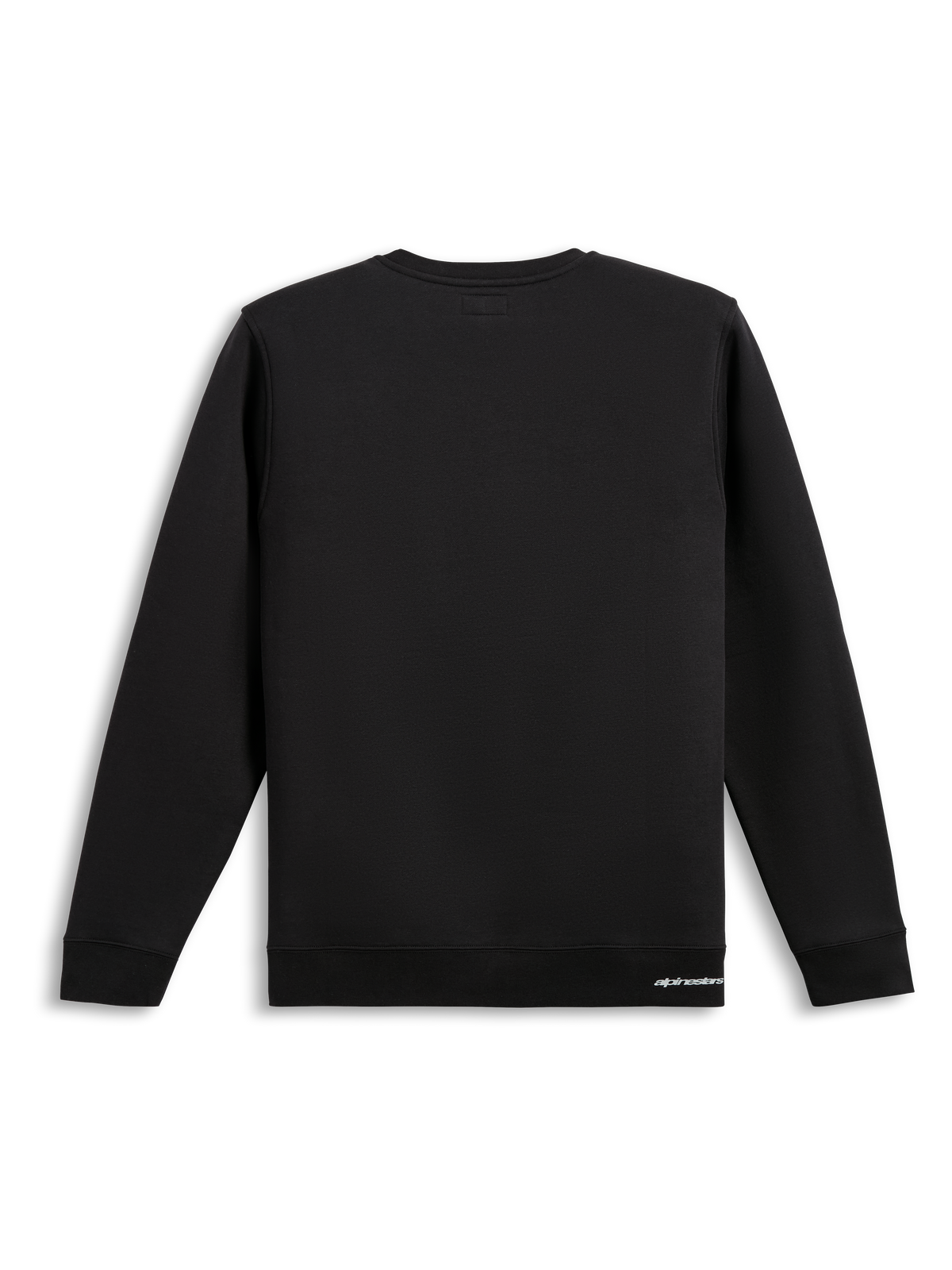 Alpinestars Positive Crew tröja, svart långärmad sweatshirt, baksida som visar en ren bomullsblandad design med ribbad fåll och muddar
