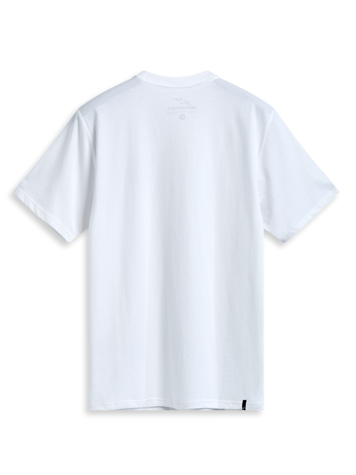 Alpinestars Dot Carbon CSF T-shirt, vit kortärmad t-shirt, baksida med tryck i nacken och extern märkning