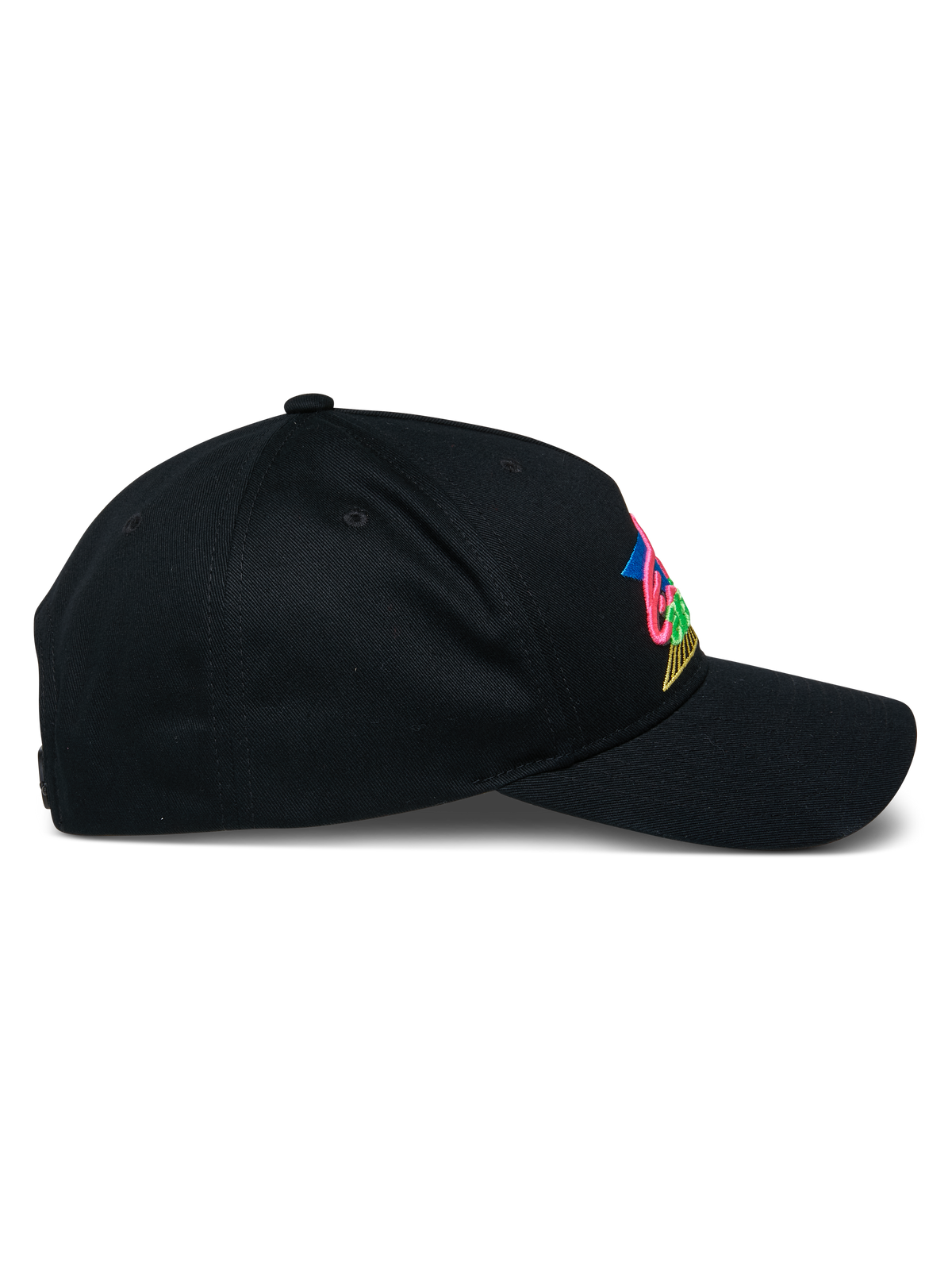 Alpinestars Vivid Keps, svart baseballkeps, sidovy med böjd skärm och halvstrukturerad krona, färgglad 3D-broderad logotyp på framsidan, avslappnad streetwear i bomullstwill