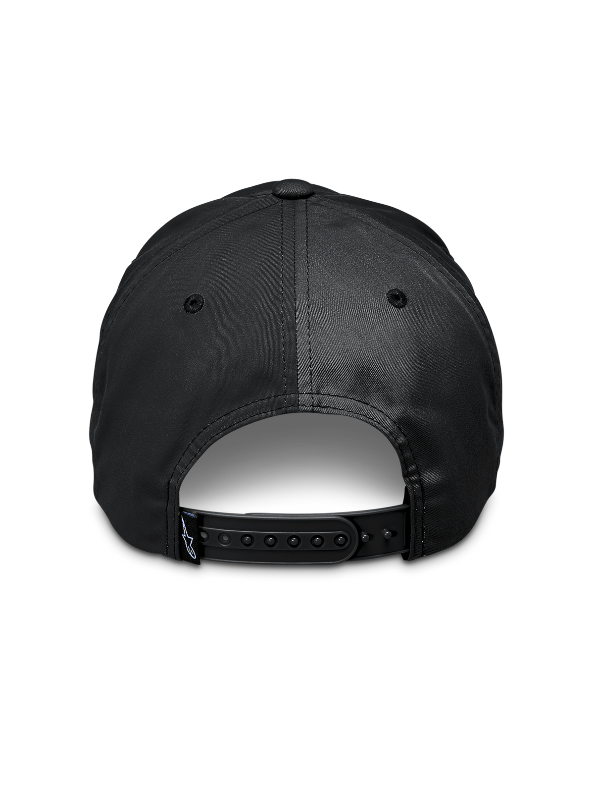 Alpinestars Tyler Keps, svart, baksida som visar justerbar snapback-stängning, liten logotypetikett på remmen, återvunnen polyester-twill, vardaglig sportaccessoar