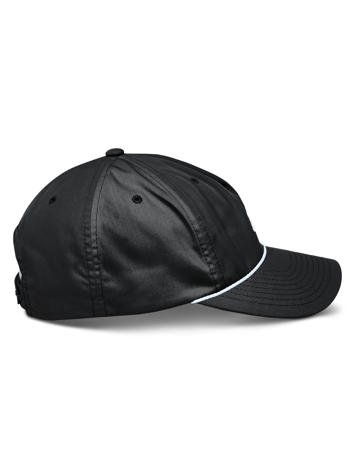 Alpinestars Tyler Hat, svart snapback-keps sedd från sidan, böjd skärm, vit flätad snodd-detalj, ostrukturerad låg krona, återvunnen polyestertwill, casual sportswear