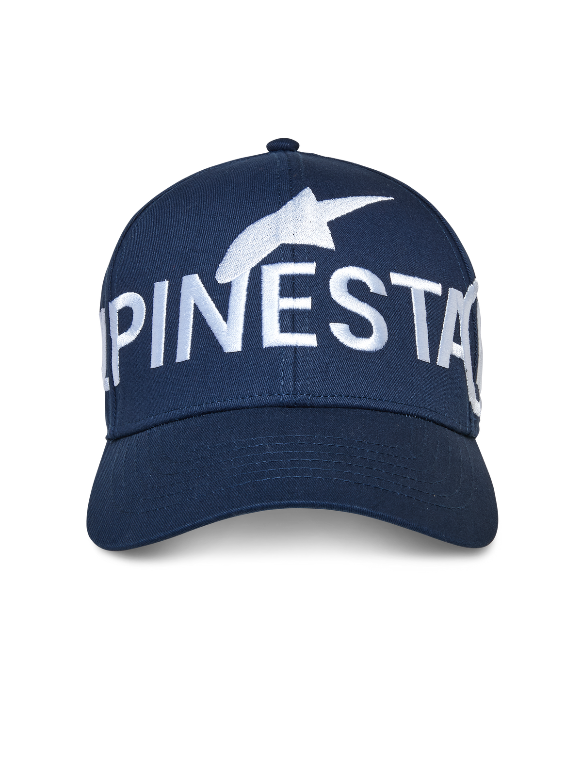 Alpinestars Committed Keps, marinblå snapback-keps med en stor vit broderad Alpinestars-logotyp över fronten, strukturerad krona med böjd skärm, casual motorsport-streetwear