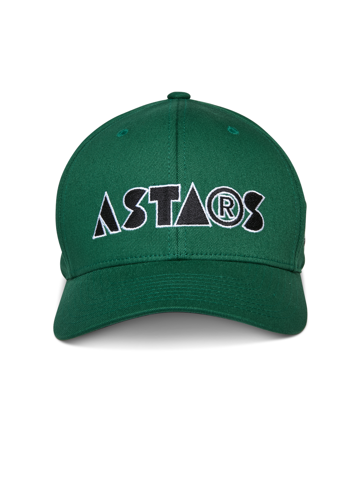 Alpinestars Cereal Hat, grön baseballkeps med böjd skärm, stiliserad "ASTARS"-logotyp broderad framtill i svart och vitt, casual sportkläder