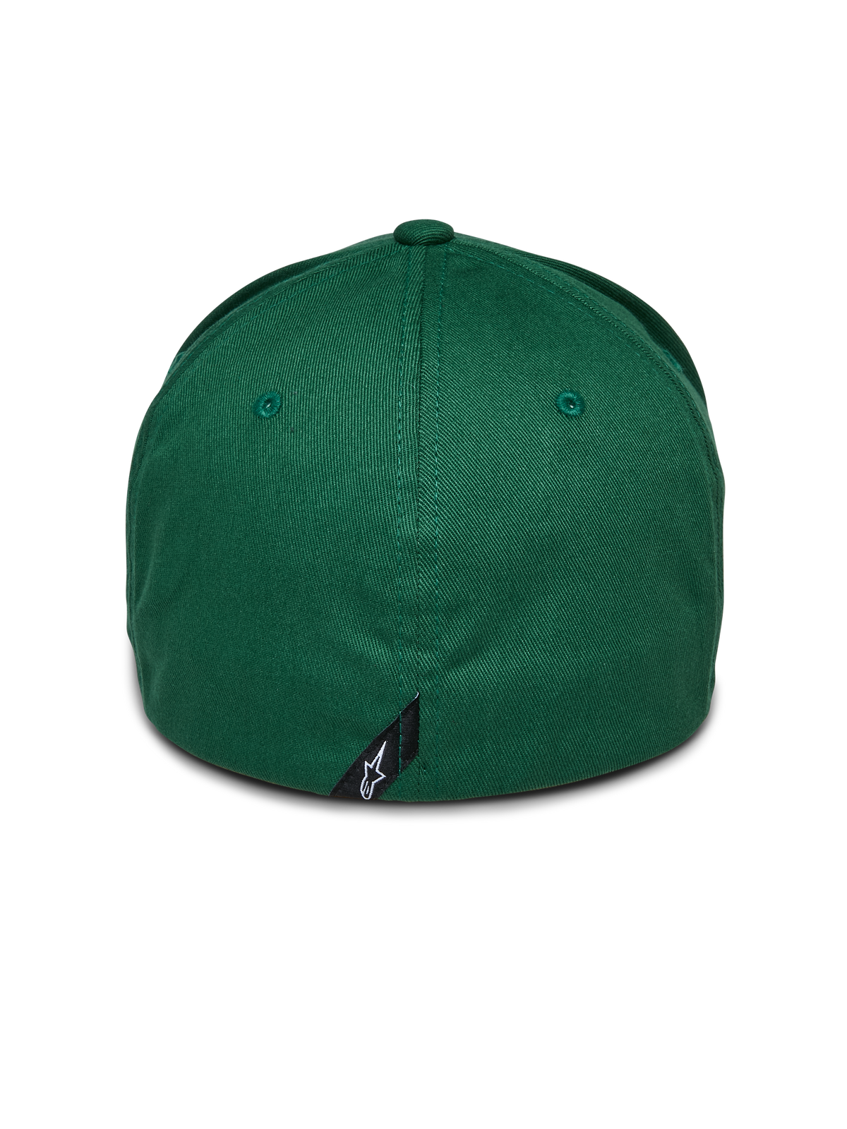 Alpinestars Cereal Hat, grön, baksida av baseballkeps med flexibelt bakstycke, med en liten svart Alpinestars-logotypflik på den bakre sömmen, strukturerad krona i stretch-twill