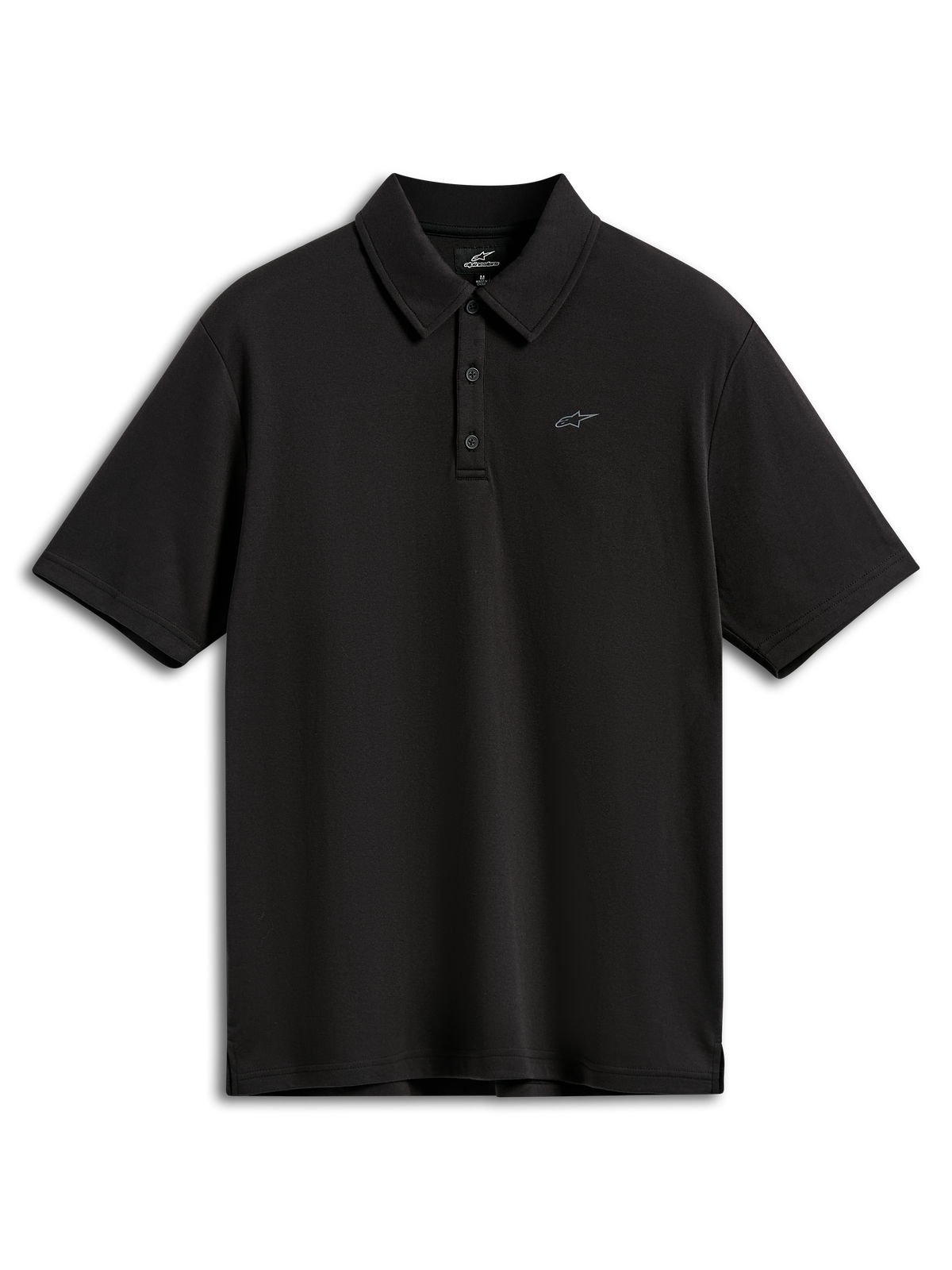 Alpinestars Impetus Sport Polo, kortärmad pikétröja, svart, med en liten grå Astars-logotyp på bröstet, knäppning med tre knappar och självkrage, vardagliga sportkläder