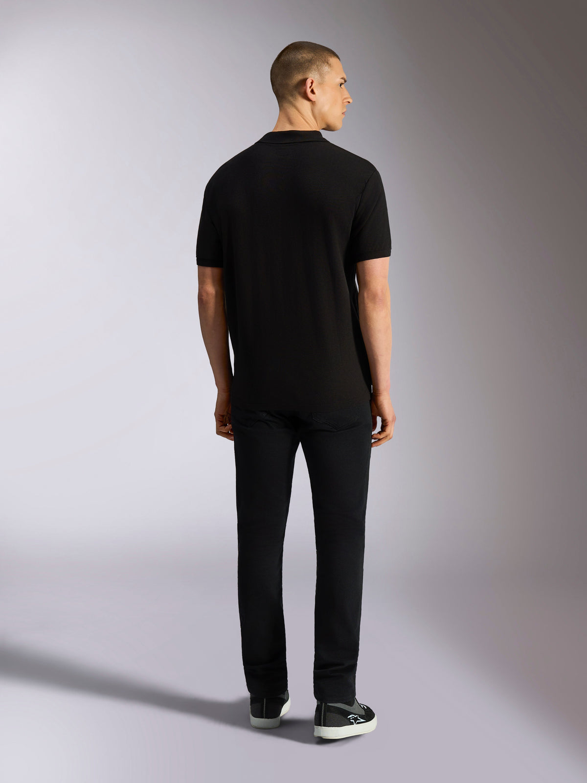 Alpinestars Endeavor Classic Polo, Short Sleeve Polo Shirt, Black, back view showing ribbed collar and sleeve cuffs, casual pique knit design