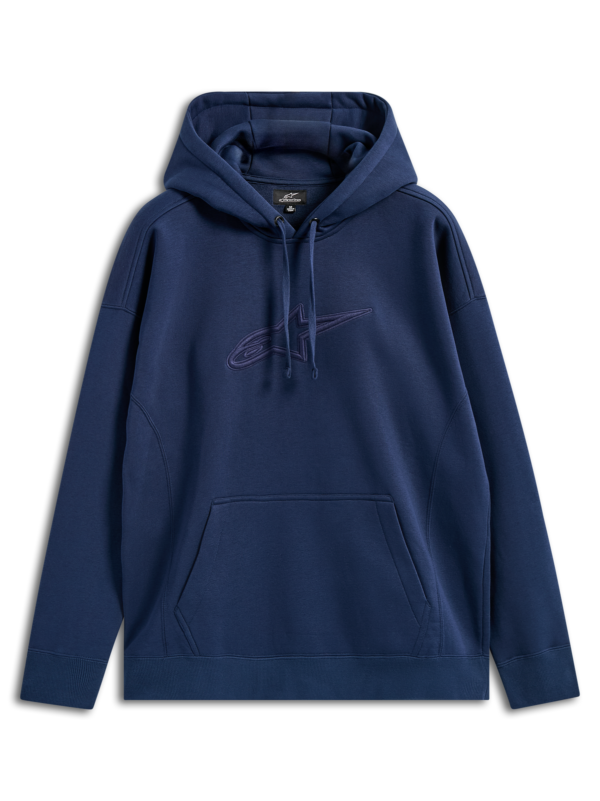 Alpinestars Emergent Oversized Hoodie, Navy Blue, pullover fleece with tonal 3D embroidered Astars logo on the chest, kangaroo pocket, drawstring hood, relaxed fit casual streetwear