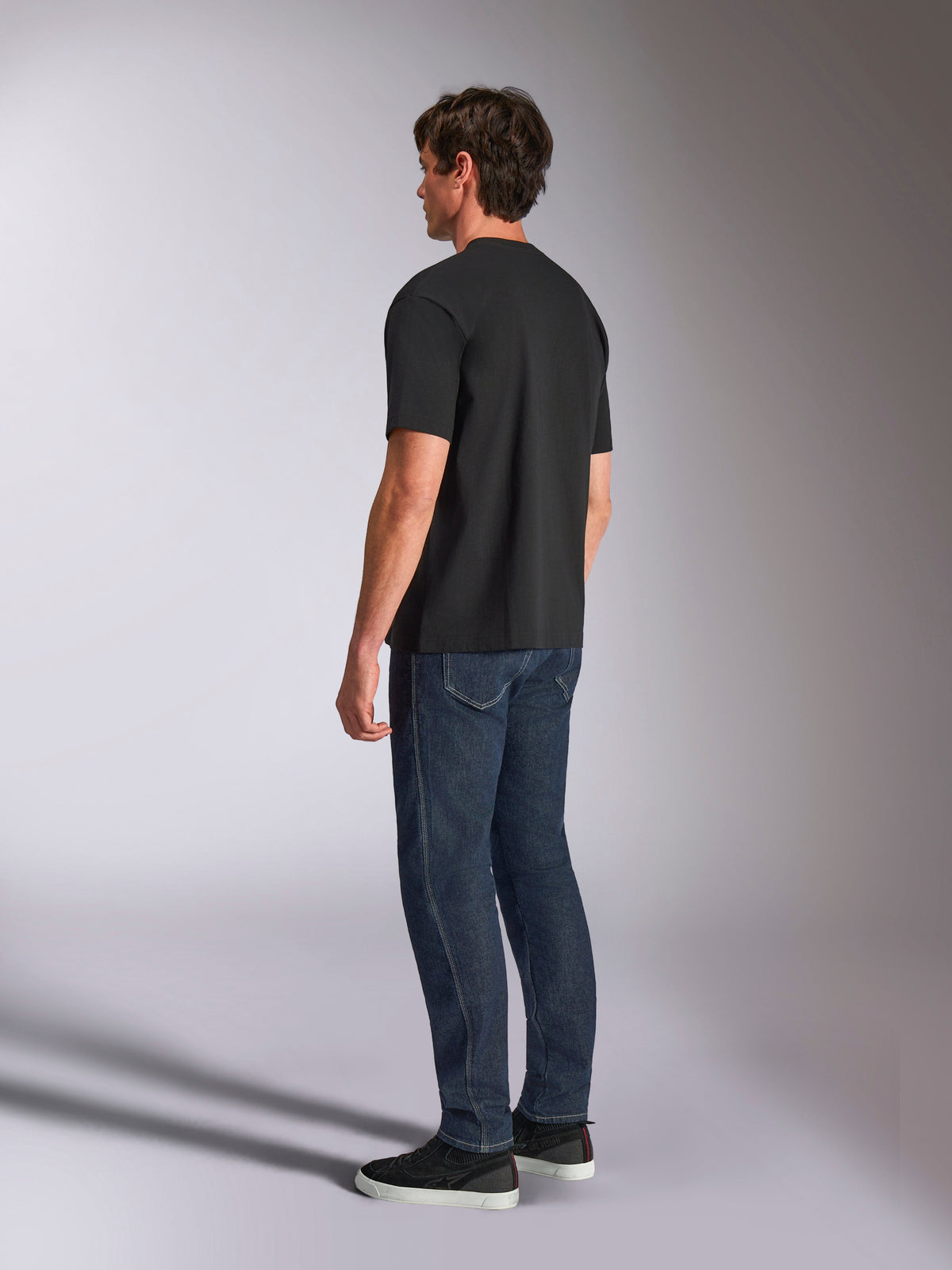 Alpinestars Aplomb Oversized CSF Tee, Short Sleeve T-Shirt, Black, back view on model, casual motorsport-inspired streetwear, relaxed oversized fit