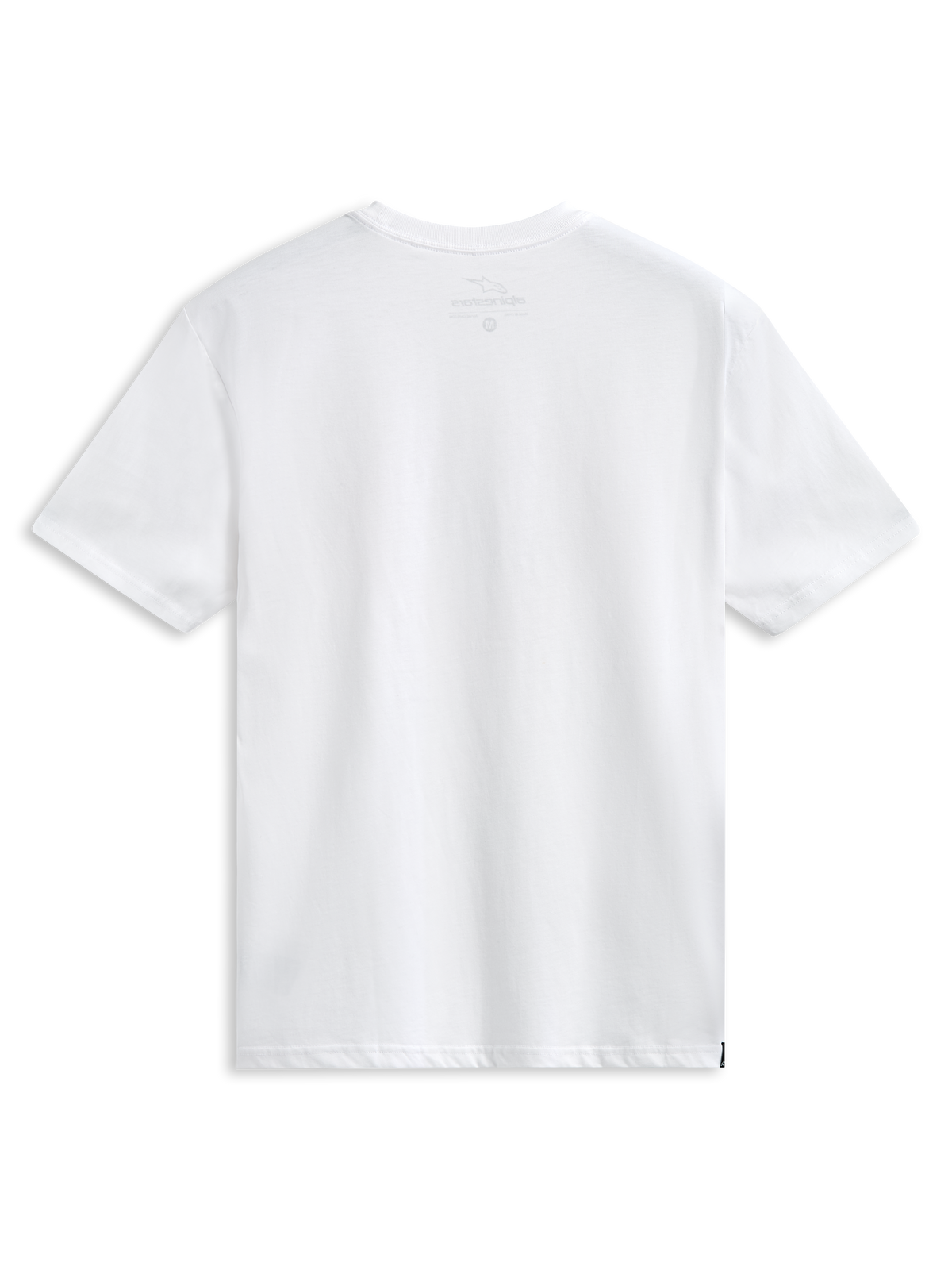Alpinestars Abus CSF Tee, kortärmad t-shirt, vit, böjd Alpinestars-logotyp med flera staplade loggor, casual motorsport-sportkläder