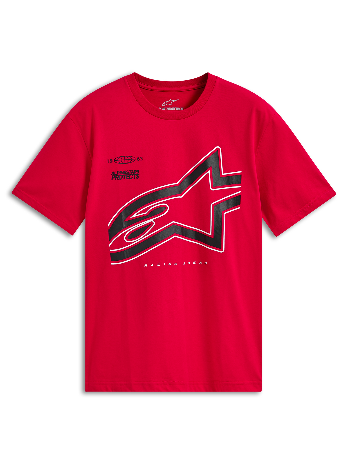 Alpinestars Authority CSF Tee, kortärmad t-shirt, röd, stor svart beskuren Astars-logotyp med vit kontur, avslappnade sportkläder