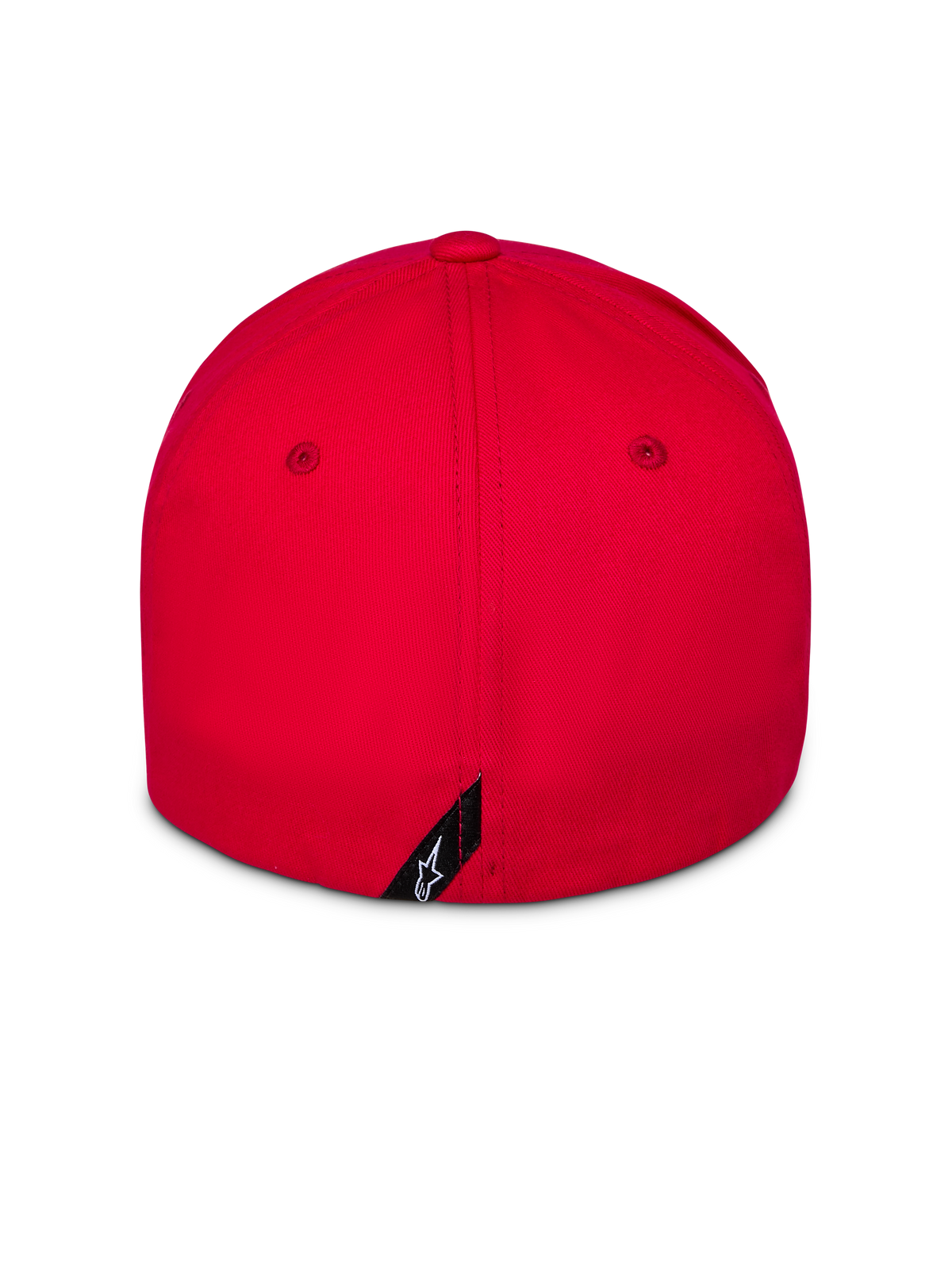Alpinestars Pivot keps, röd, sedd bakifrån, flexibel baksida, strukturerad krona, liten svart etikett med vit Astars-logotyp, casual sportswear