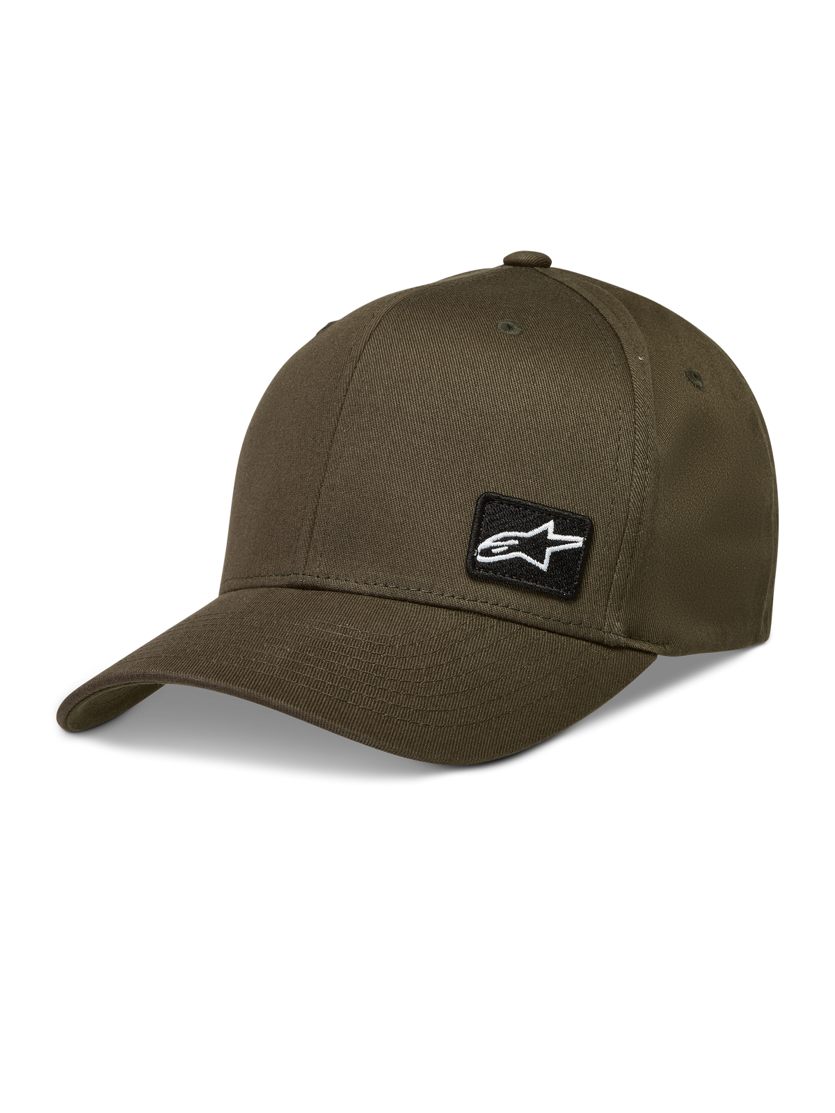 Alpinestars Pivot hatt, militärgrön keps i twill med böjd skärm och broderad Astars-logotyp.