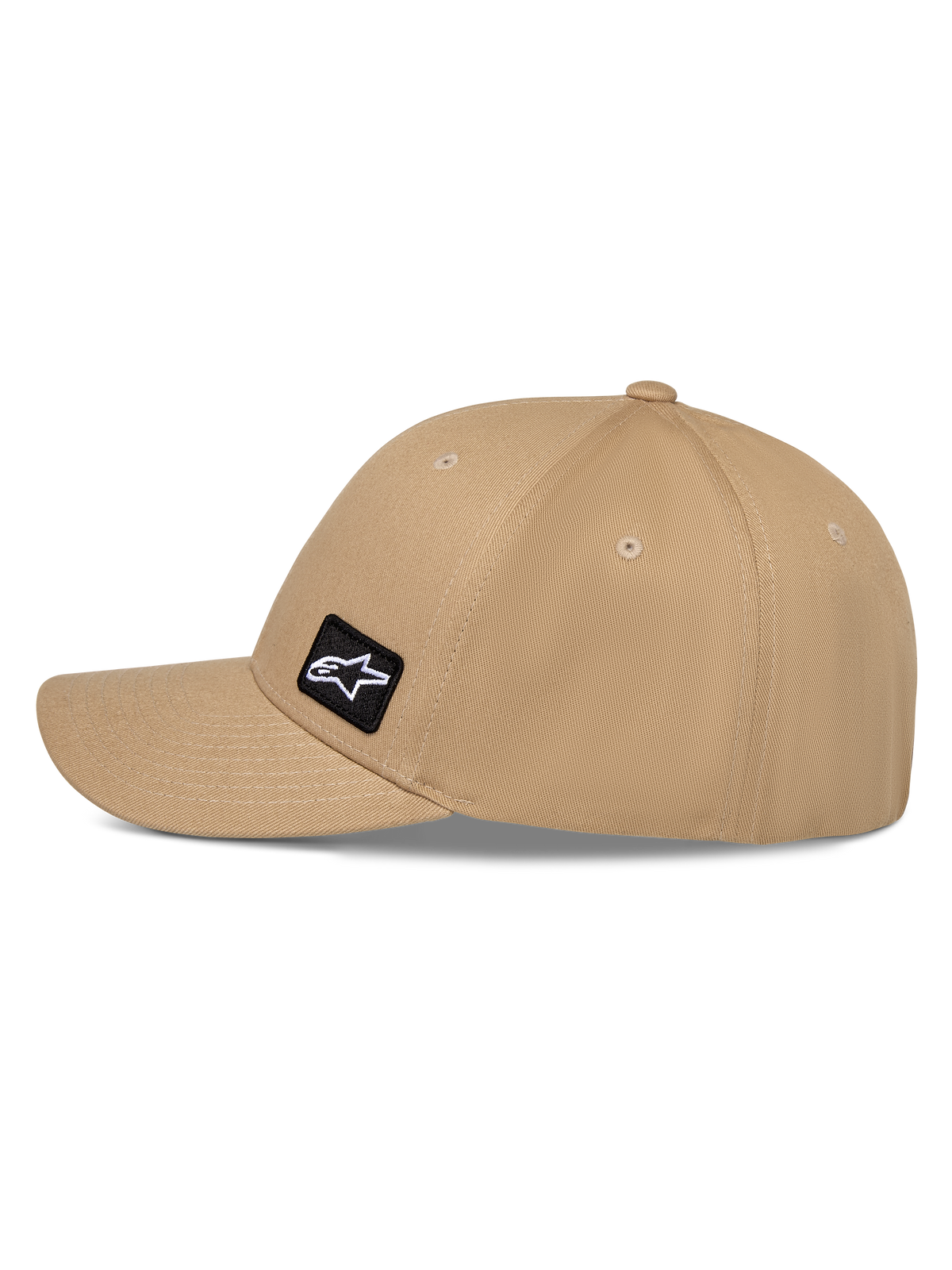 Alpinestars Pivot Hat, Casual Sportswear Hat, Sand Khaki, featuring a curved bill and structured crown, small black Astars logo embroidery patch on the side, durable cotton twill fabric