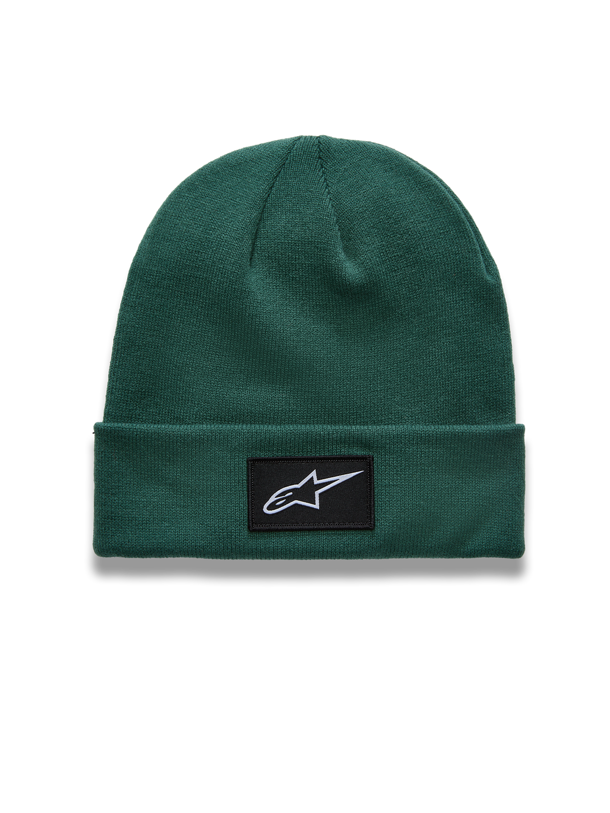 Alpinestars Augment Cuff mössa, grön stickad jerseymössa med svart logopatch på den uppvikta kanten.