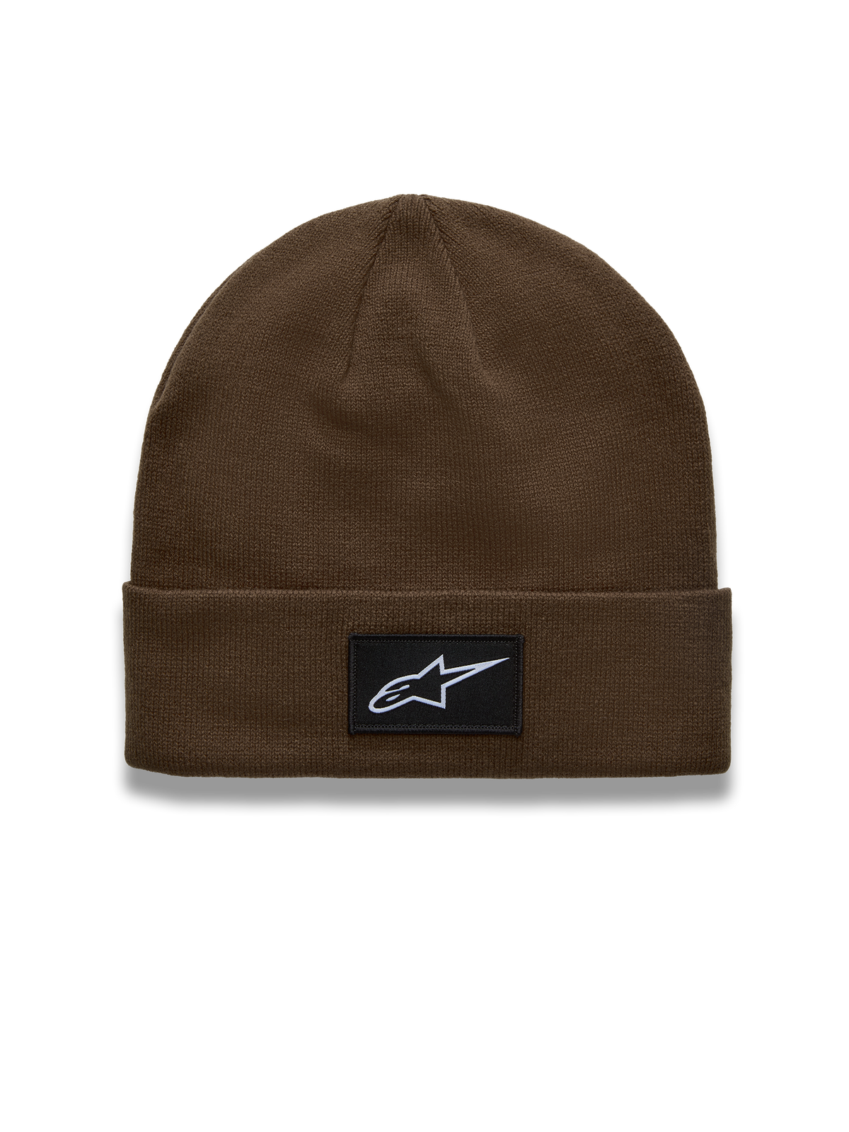 Alpinestars Augment Cuff mössa, brun stickad mössa i sportswear-stil med en vävd Astars logopatch på uppviket.