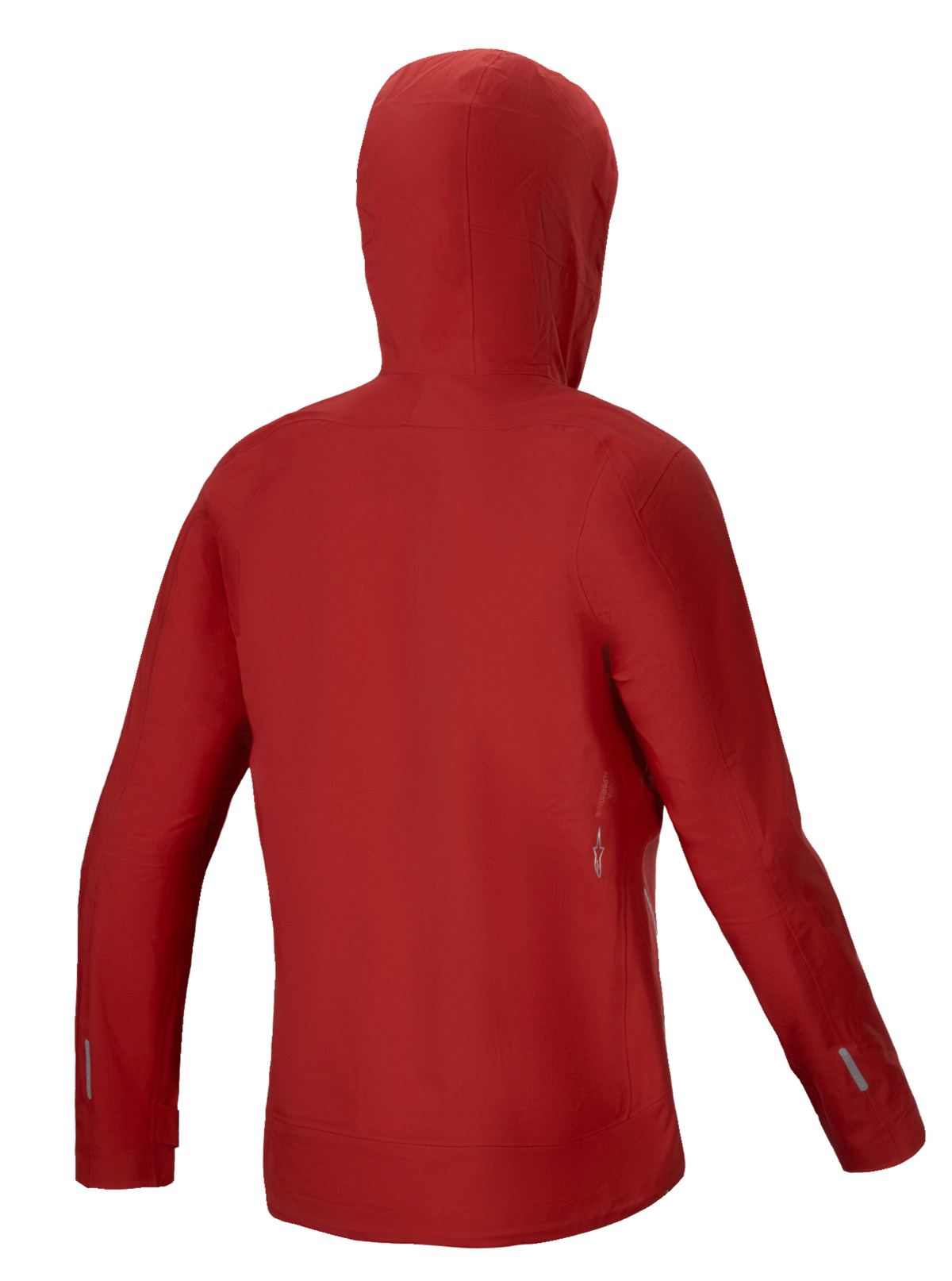 Alpinestars Stella A-Dura Elite Waterproof Jacket, Women's Mountain Biking Rain Shell, Red Fluo, back view showing helmet-compatible hood and 3L ripstop stretch membrane construction