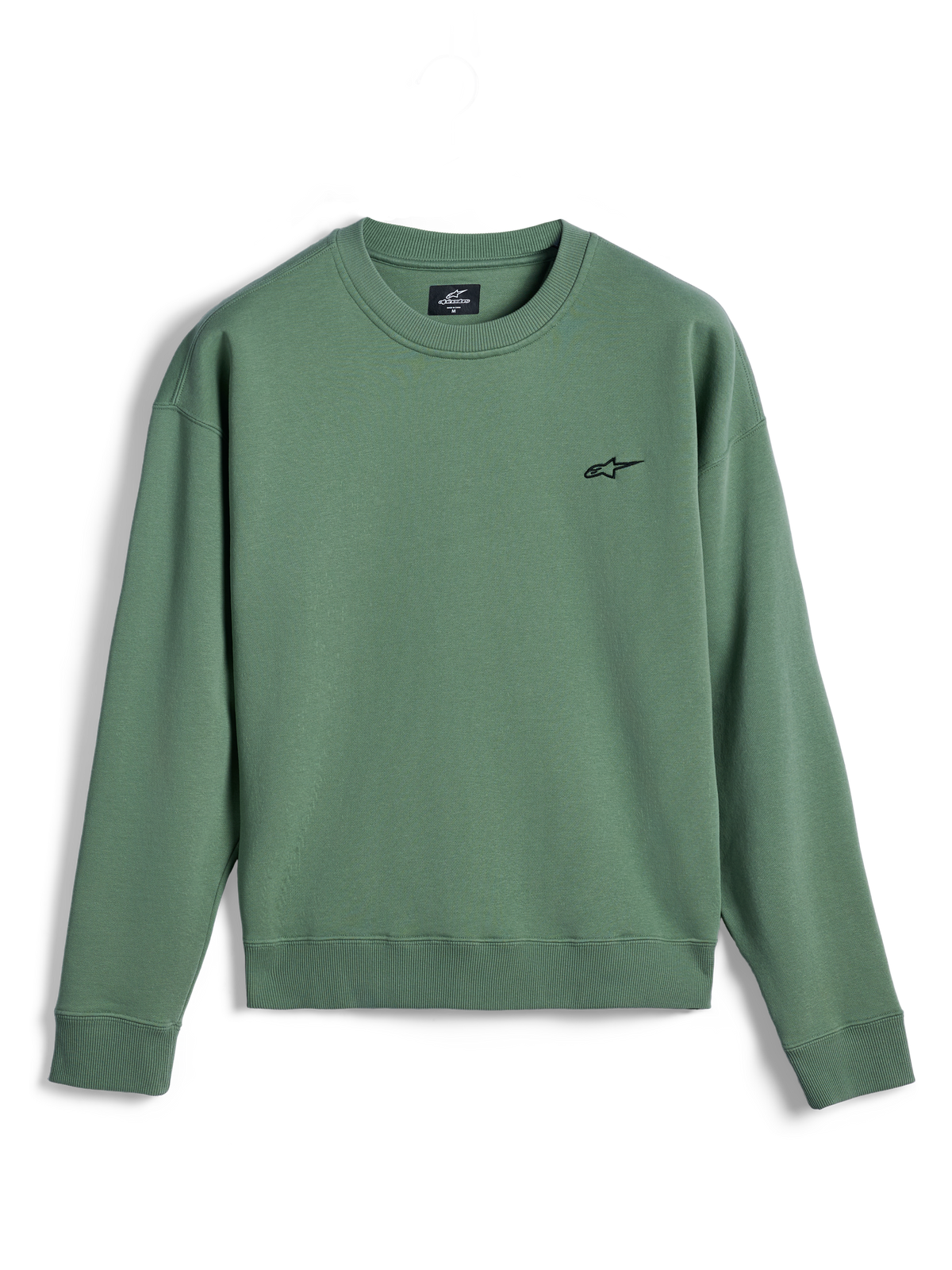 Alpinestars Essentials Ageless Crew, crewneck-tröja, kaktusgrön, liten svart Astar-logotyp på bröstet, ribbad krage, ärmslut och nederkant, premiumfleece, avslappnade sportkläder för användning utanför cykeln
