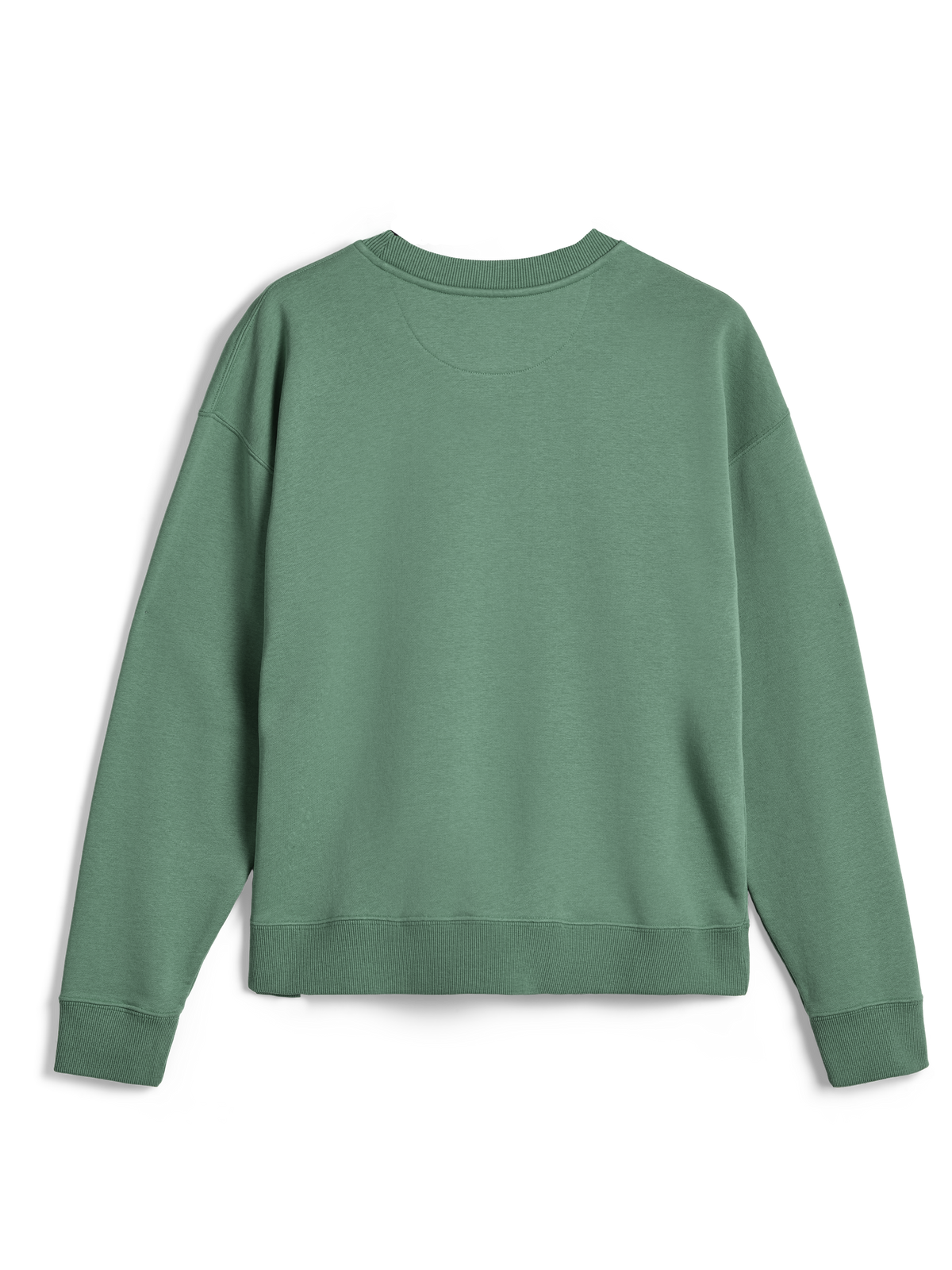 Alpinestars Essentials Ageless Crew, premium crewneck-tröja, kaktusgrön, vy bakifrån som visar ribbad krage, muddar och nederkant, enfärgad, avslappnade sportkläder