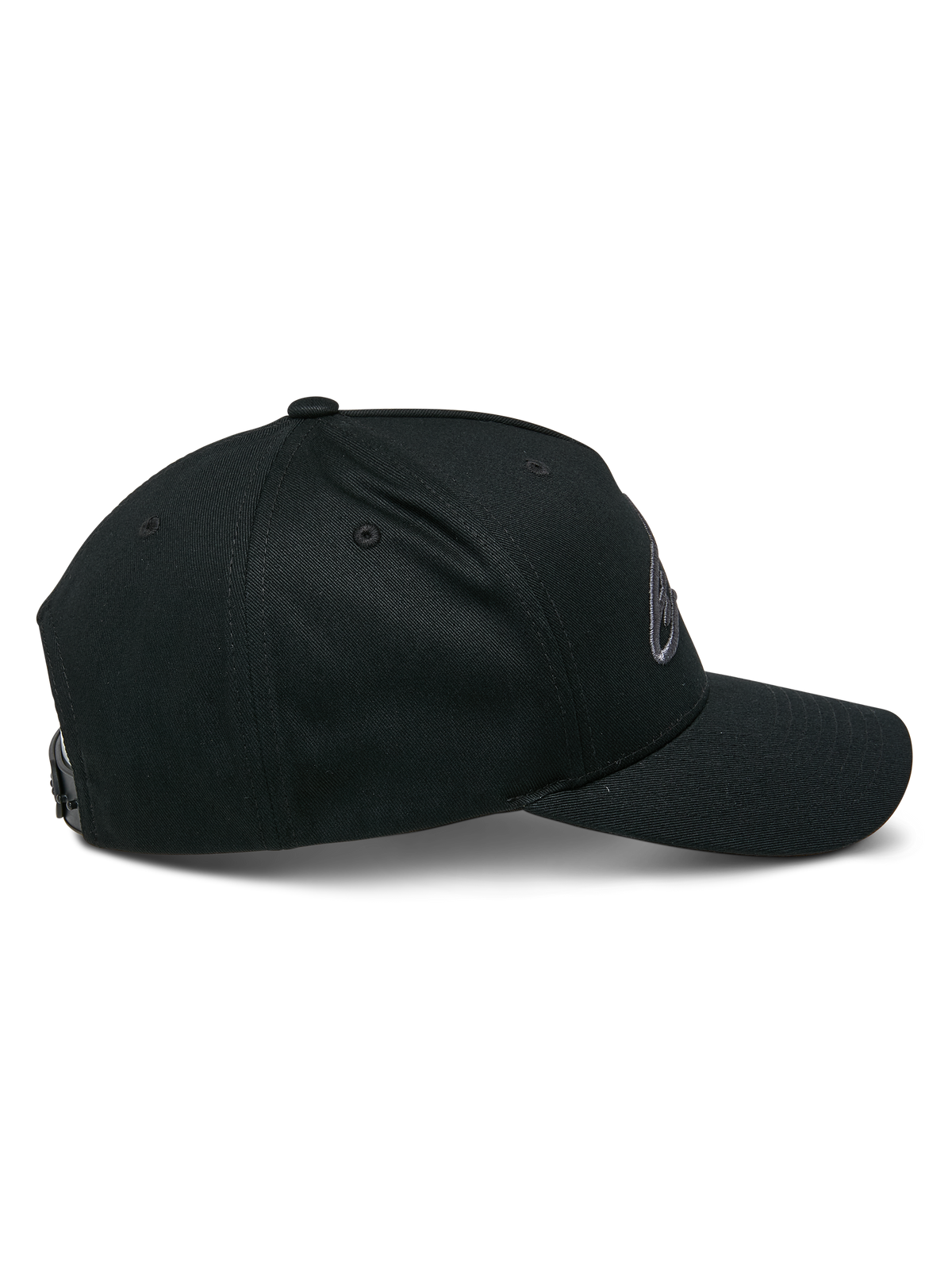 Alpinestars Ageless Snapback-keps, Black Charcoal, sidoprofil, strukturerad krona med böjd skärm, justerbar snapback, avslappnad motorsportinspirerad huvudbonad