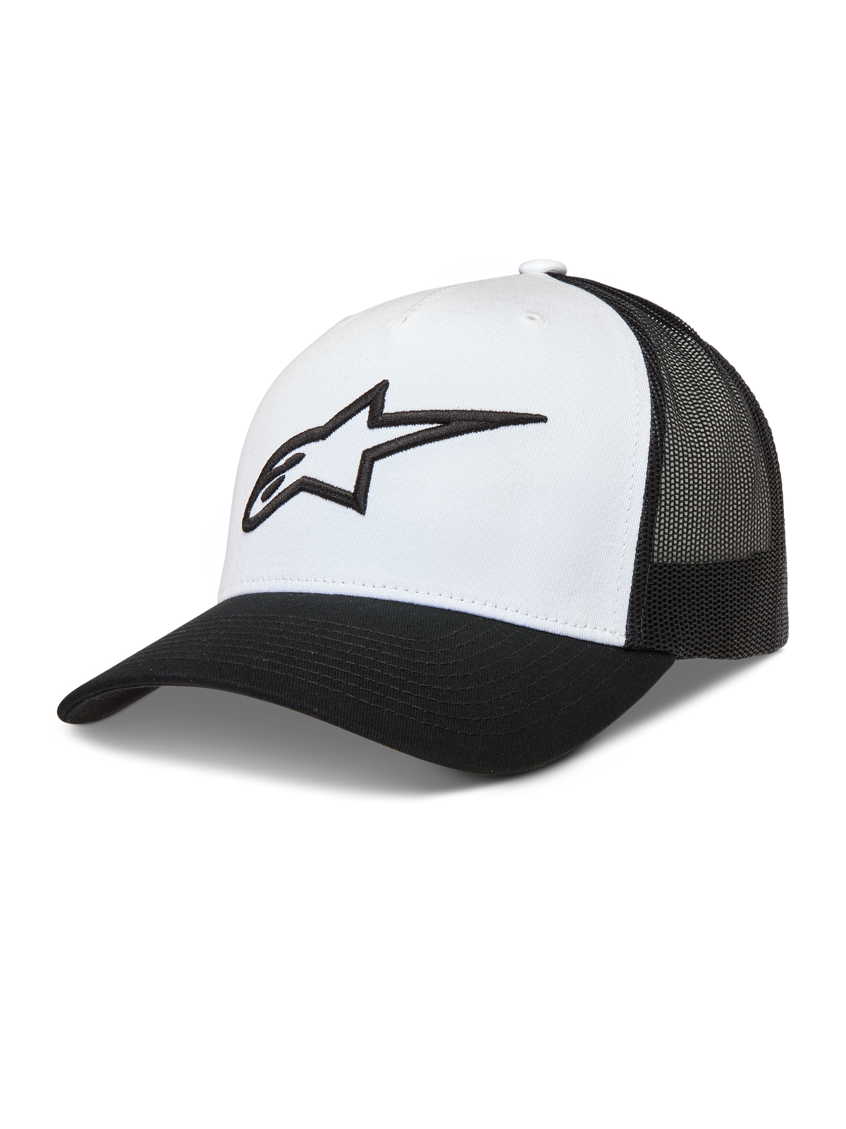 Alpinestars Ageless Snapback keps, vit och svart trucker-modell med strukturerad krona och 3D Astars-logotyp.