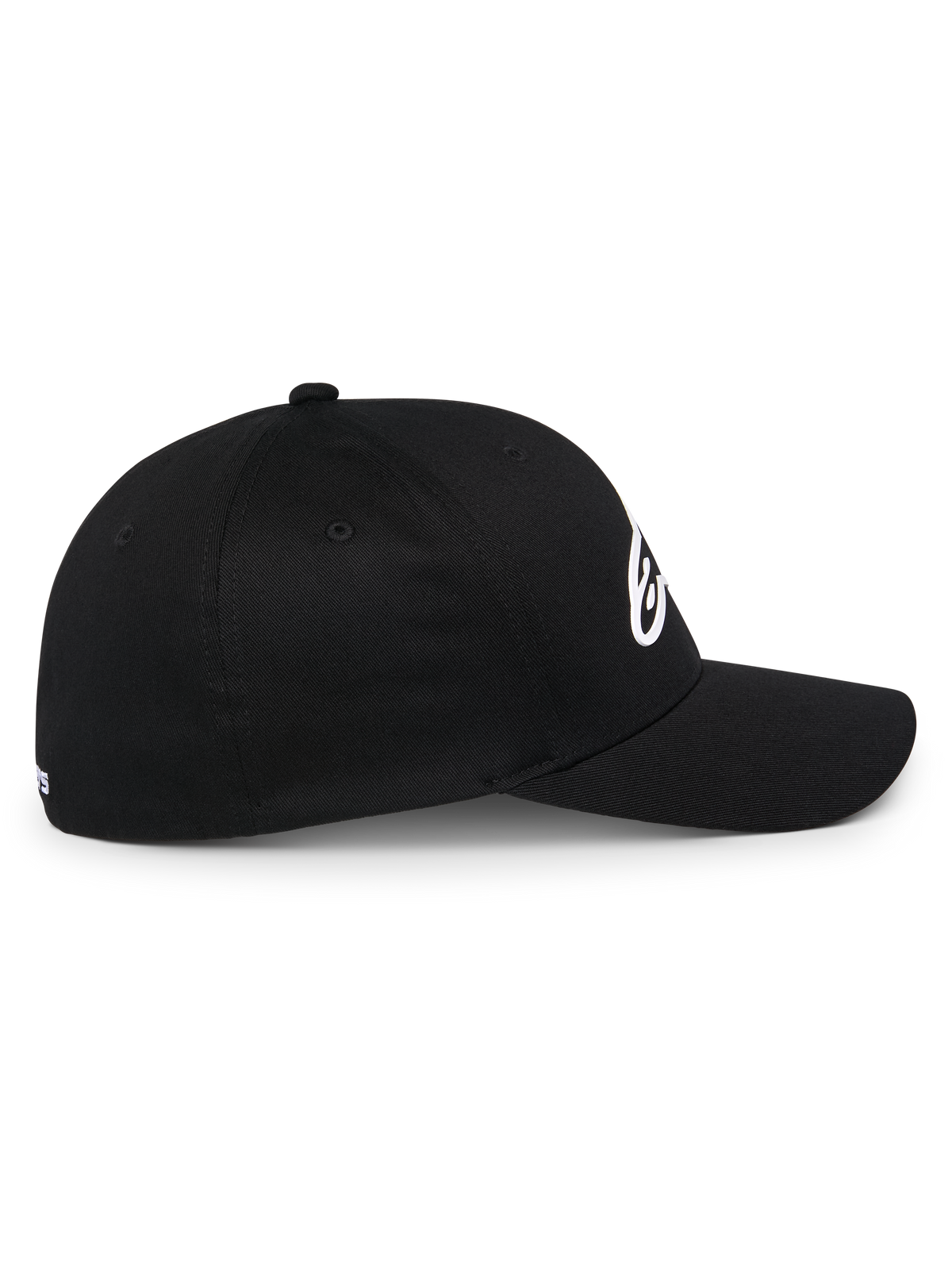 Alpinestars Ageless Multi Hat, Black Sportswear Baseball Cap, Side Profile View, Curved Bill and Structured Crown, White 3D Astars Logo, Casual Motorsport Lifestyle