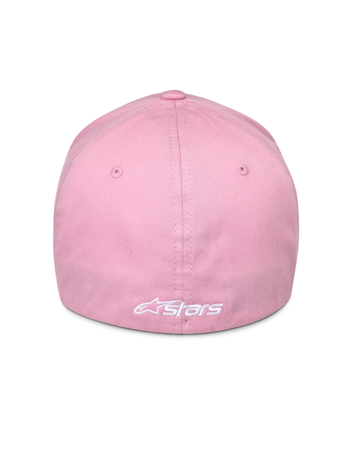 Alpinestars Ageless Multi-keps, rosa, vy bakifrån med vit broderad Astars-logotyp, flex-fit-design, stretch-twill, avslappnad motorsport-huvudbonad