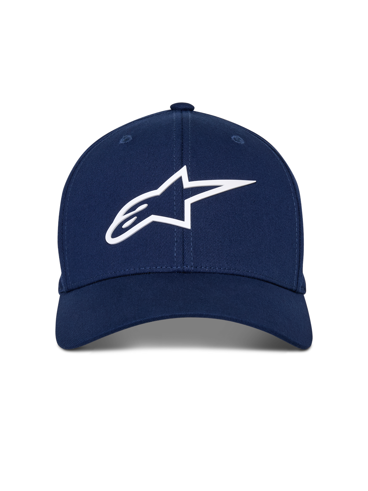 Alpinestars Ageless Multi Hat, marinblå baseballkeps med vit 3D Astars-logotyp, böjd skärm, strukturerad krona, avslappnad motorsport-streetwear