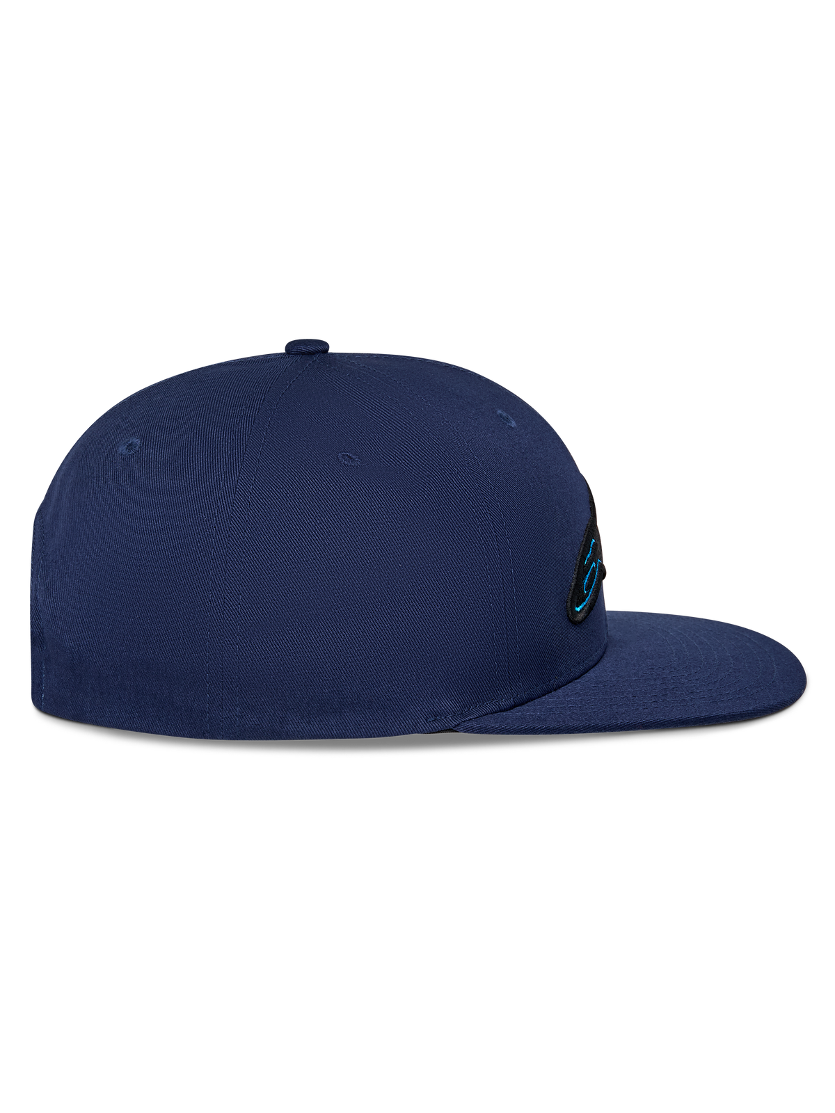 Alpinestars Thickness Snapback-keps, mörkblå keps i sidoprofil, strukturerad krona med platt skärm, bomullstwill, broderad logotypdetalj framtill, vardaglig motorsport-keps