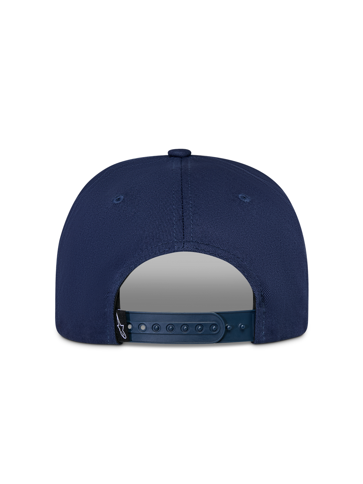 Alpinestars Thickness Snapback-keps, marinblå, vy bakifrån med justerbar snapback-stängning och liten svart Astars-logotypetikett, strukturerad konstruktion i bomullstwill