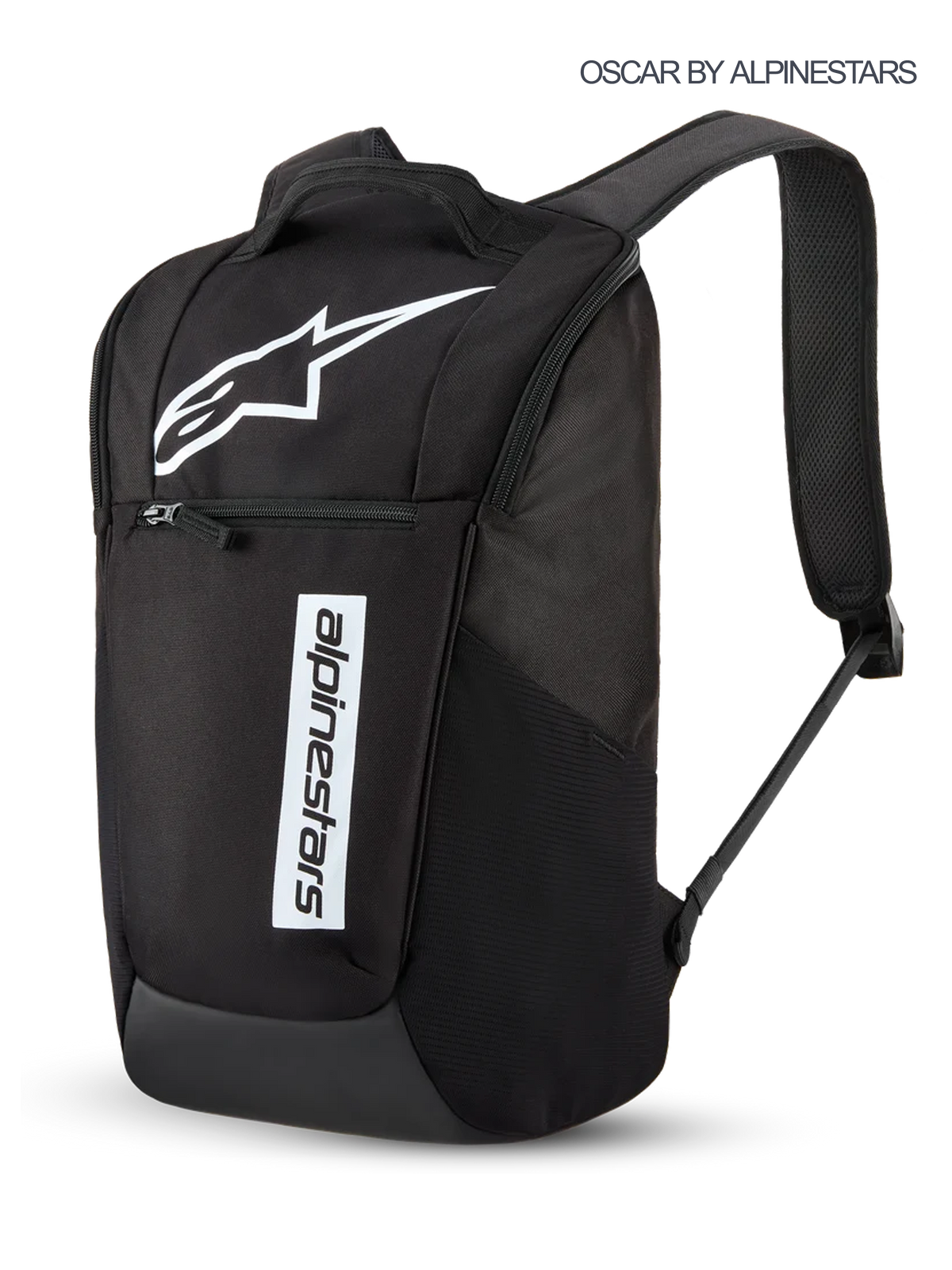 Alpinestars Defcon V3 ryggsäck, 13,6 l sportswear-ryggsäck för vardagsbruk i svart och vitt, med tryckt Astars-logotyp och varumärke, främre dragkedjeficka och vadderade axelremmar.
