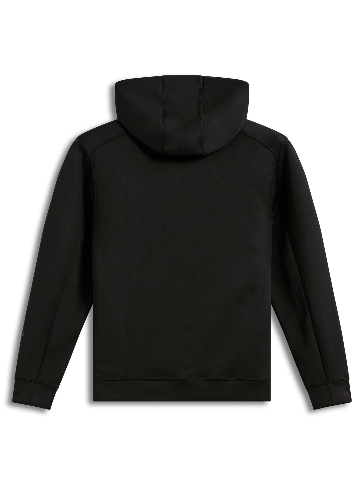 Alpinestars Datrix Hoodie, svart huvtröja i tri-blend fleece, vy bakifrån som visar den meshfodrade huvan, bekväm pullover-modell med muddar och fåll, motorsportinspirerad streetwear.