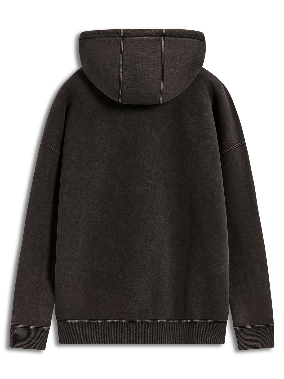 Alpinestars Infinite Washed Oversized Hoodie, huvtröja i svart snötvättad fleece, vy bakifrån med ribbad fåll.