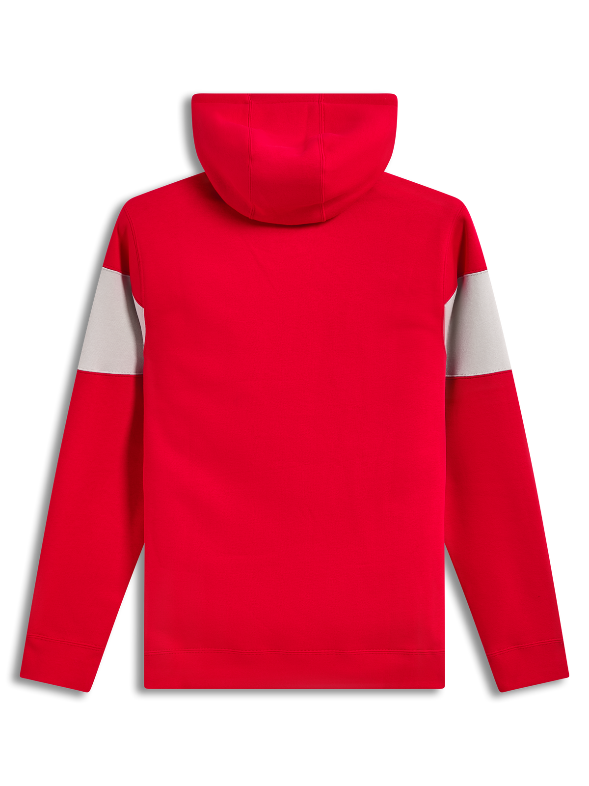 Alpinestars Cubic Hoodie, röd och grå färgblockerad huvtröja i fleece, vy bakifrån med ribbade muddar och fåll