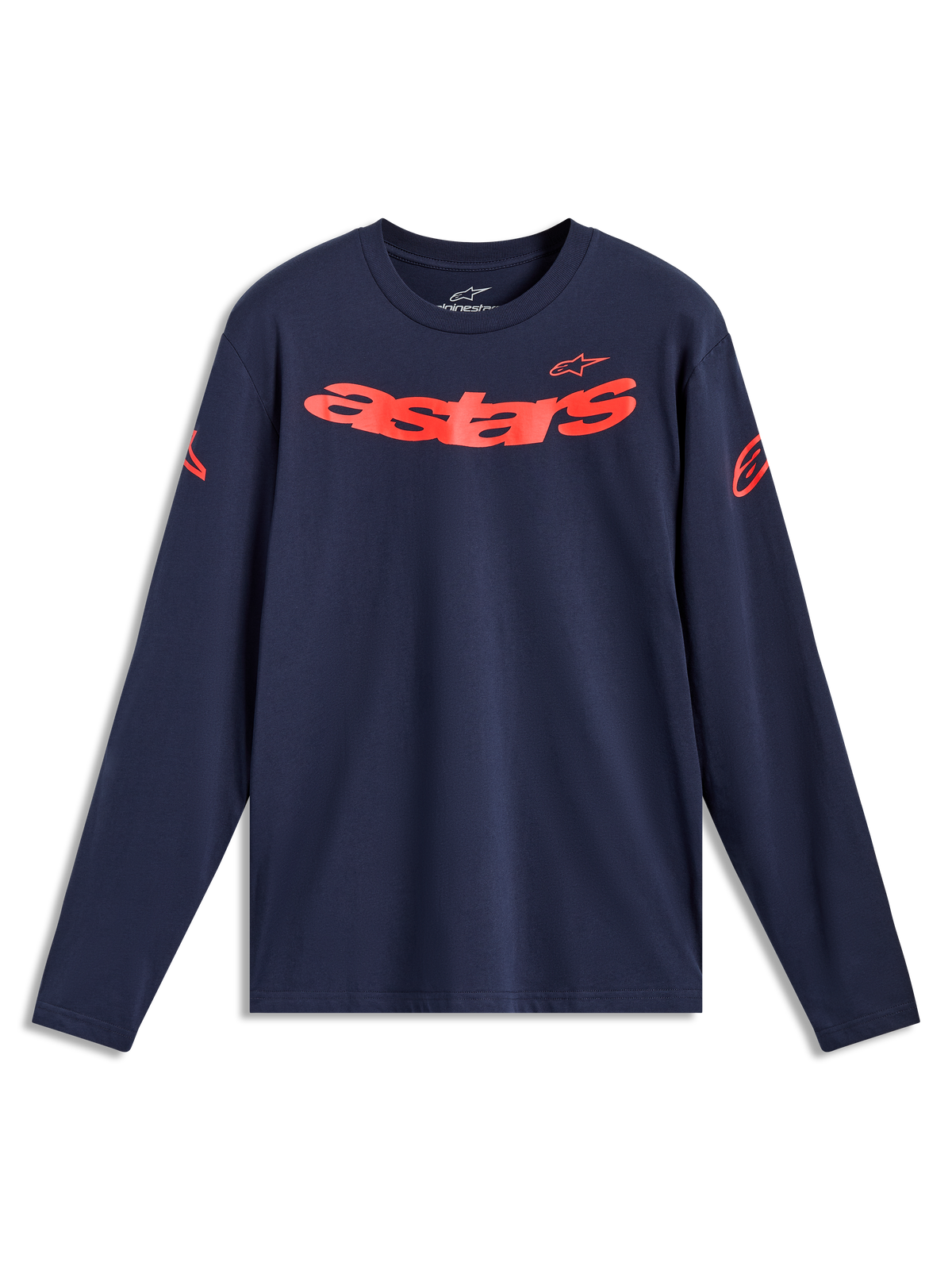 Alpinestars Velocifier CSF långärmad t-shirt, marinblå med röd böjd Astars-grafik och logotyper på axlarna, sportswear