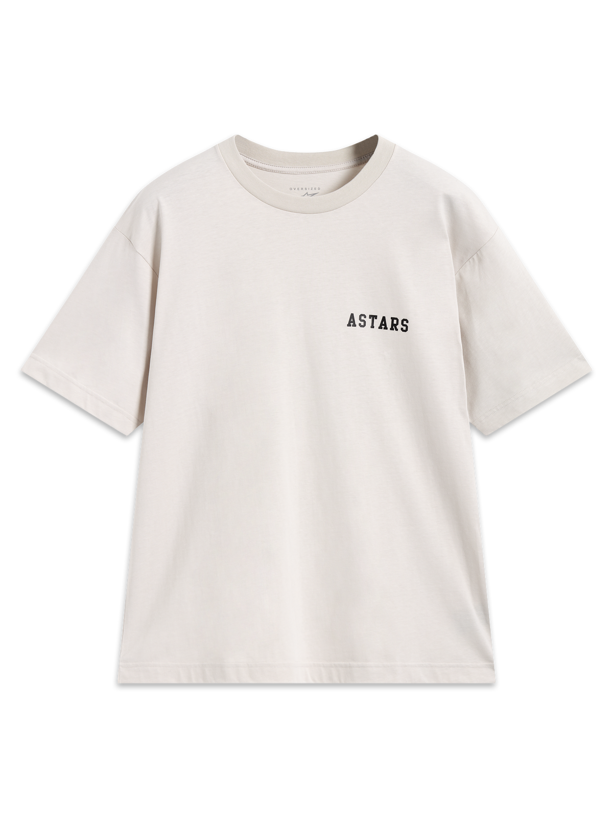 Alpinestars Latitude Oversized CSF Tee, beige kortärmad t-shirt med en svart Astars-logotyp på bröstet.