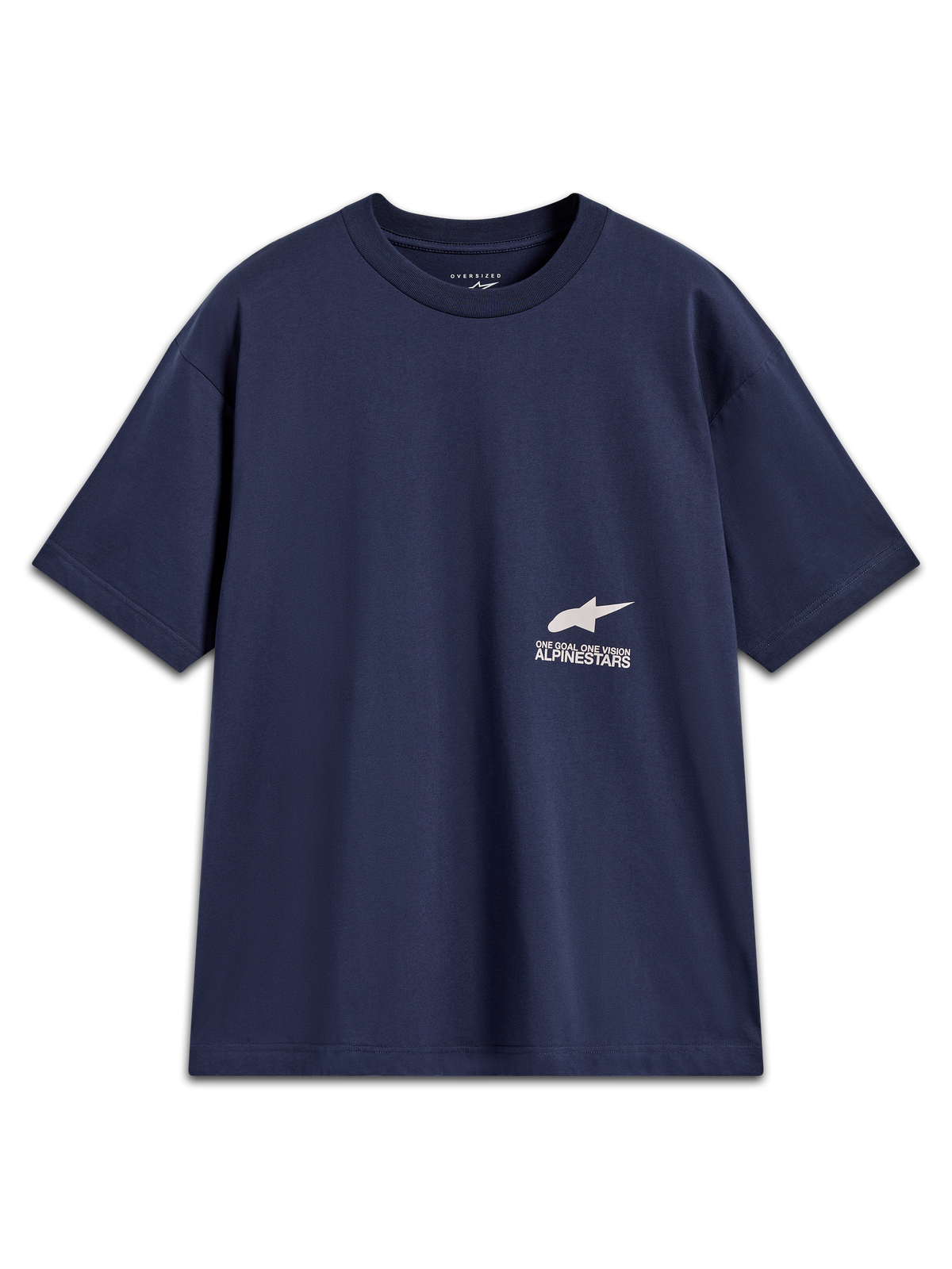 Alpinestars Institute Oversized SS CSF t-shirt, mörkblå kortärmad tröja med vit grafik och Astar-logotyp.