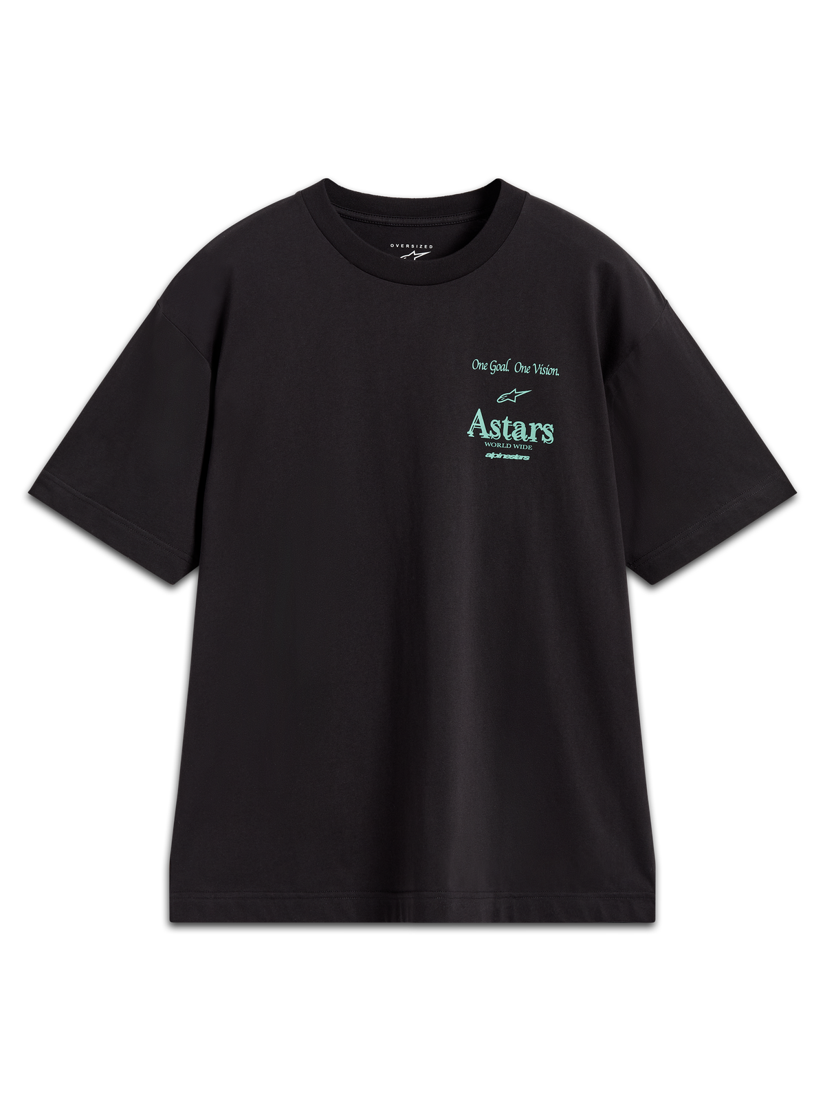 Alpinestars Post Oversized CSF kortärmad t-shirt, svart med turkos Astars-logotyp och One Goal One Vision-slogan