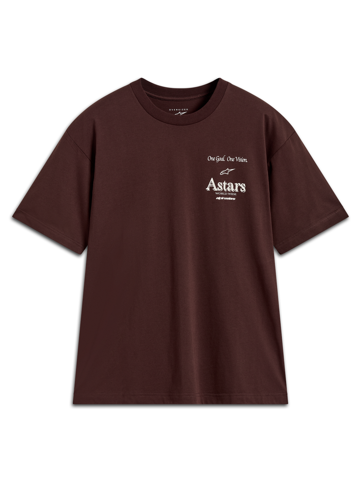 Alpinestars Post Oversized CSF t-shirt, mörkbrun kortärmad tröja med vit bröstgrafik och rymlig passform.
