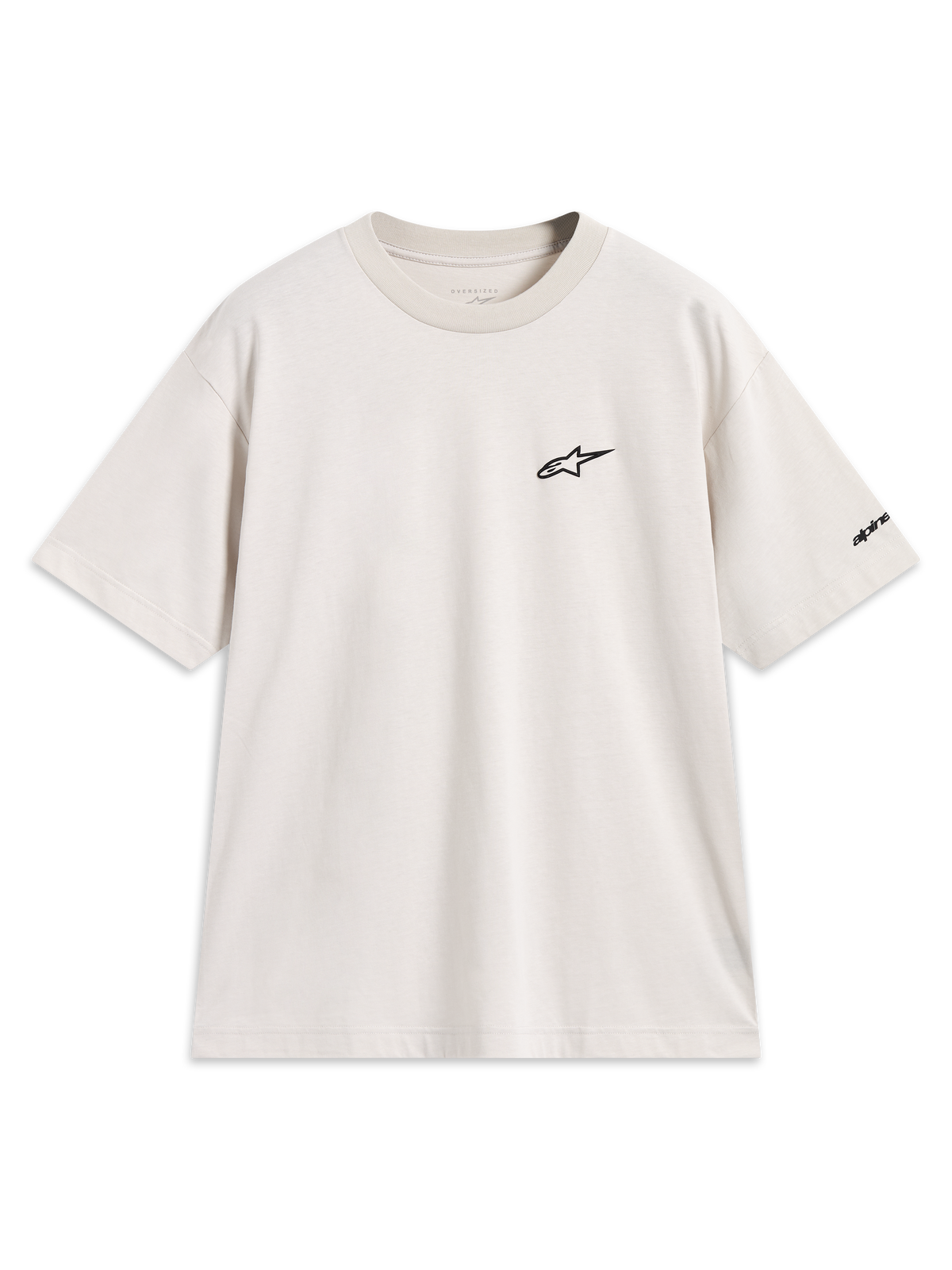 Alpinestars Mandate Oversized CSF t-shirt, kortärmad sporttröja i sandbeige med svart pufftryckt logotyp på bröstet.