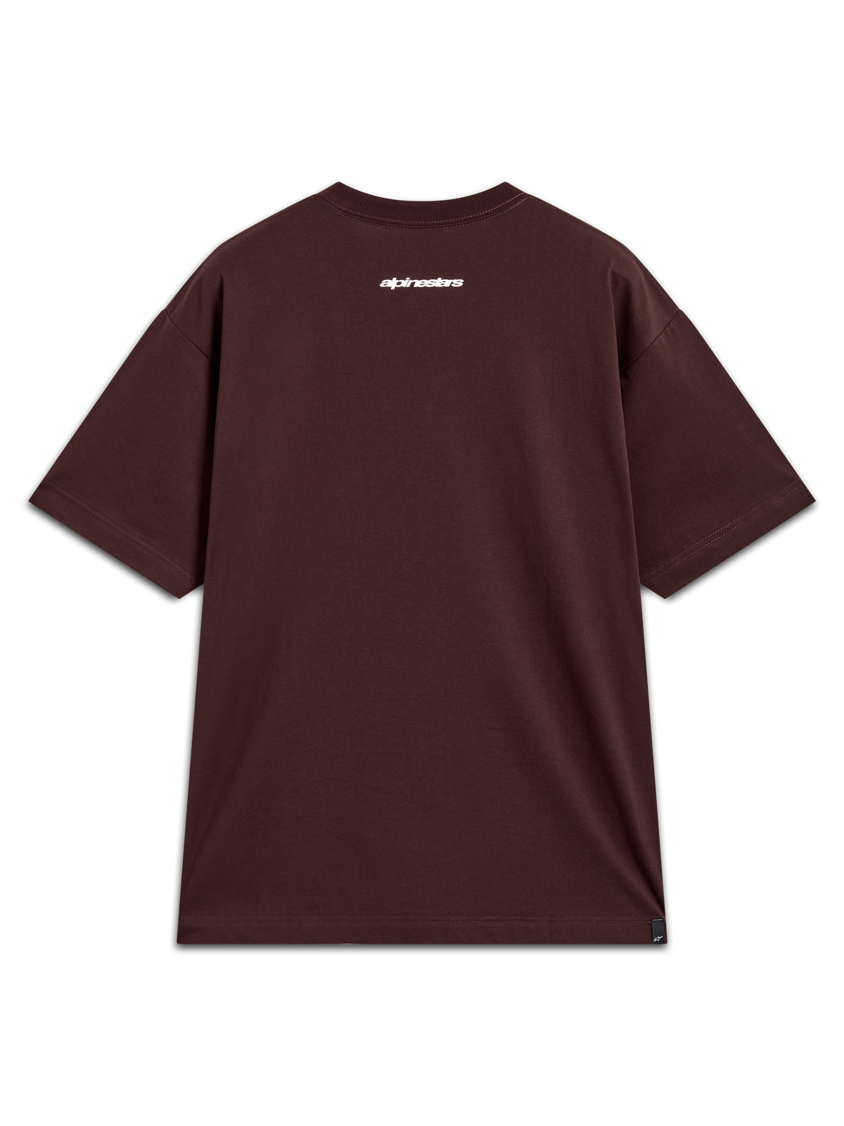 Alpinestars Mandate Oversized CSF t-shirt, brun kortärmad t-shirt med vit Alpinestars-logotyp på ryggen, oversized passform.