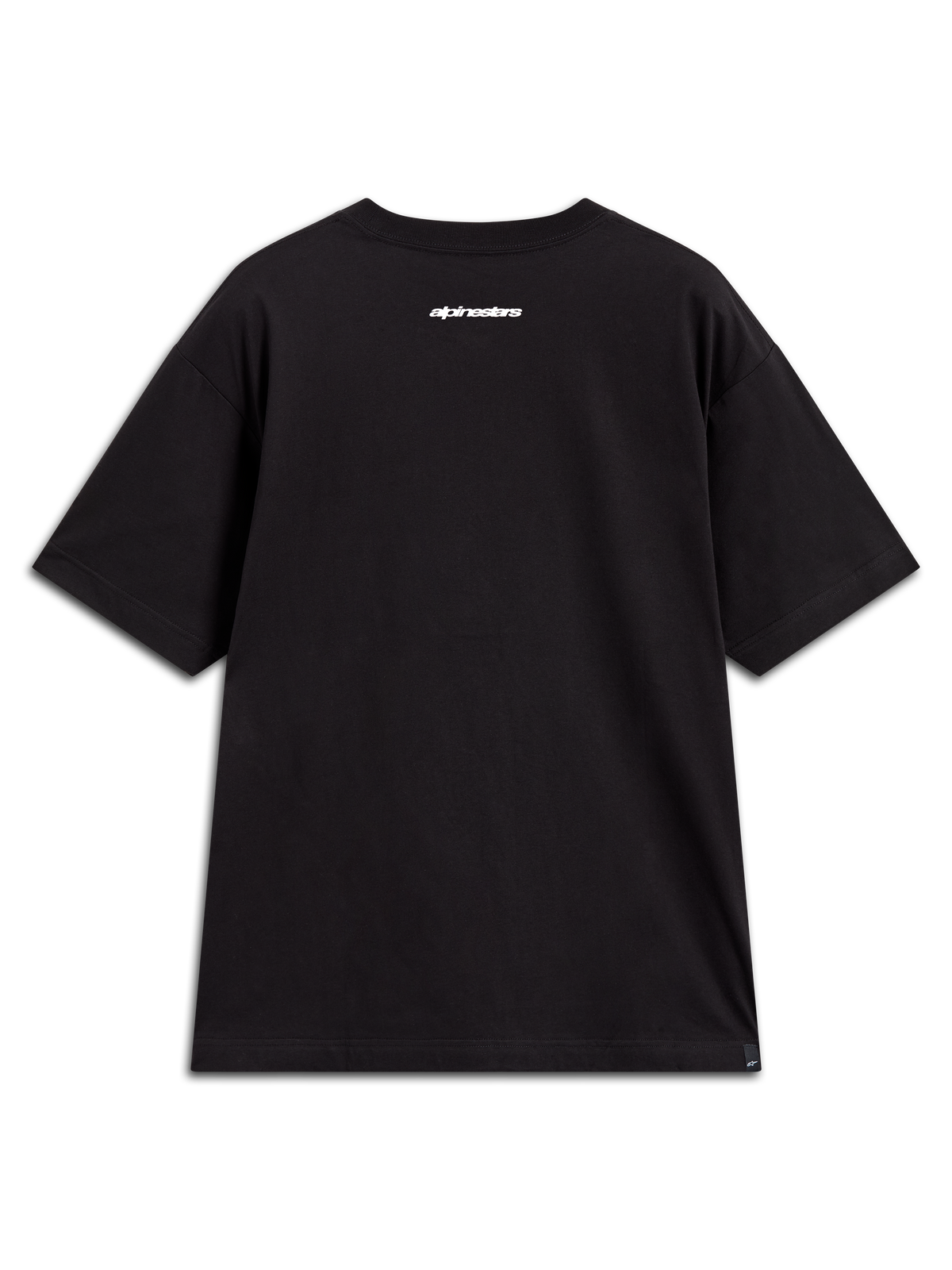 Alpinestars Prelude Oversized CSF t-shirt, svart kortärmad tröja med vit logotyp på ryggen, avslappnade sportkläder.