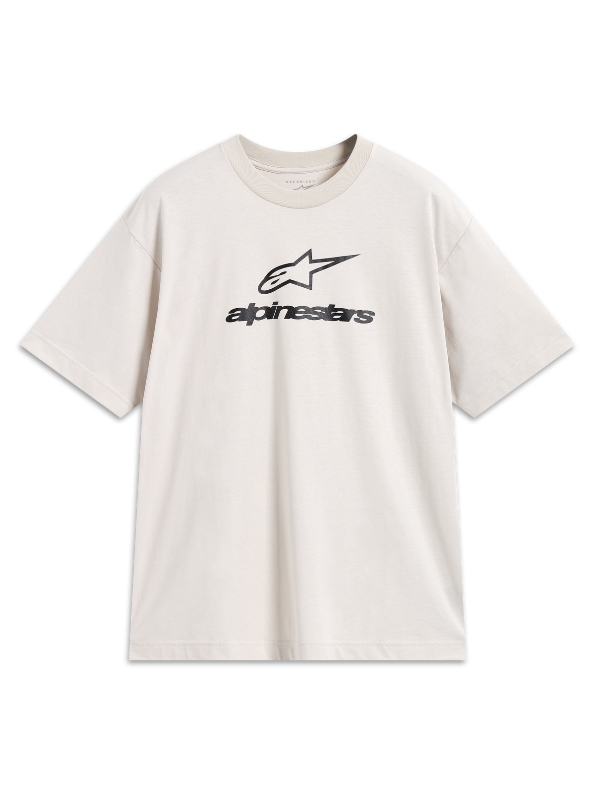 Alpinestars Prelude Oversized CSF Tee in Sand, featuring black stacked logos on a soft cotton-poly short sleeve shirt.