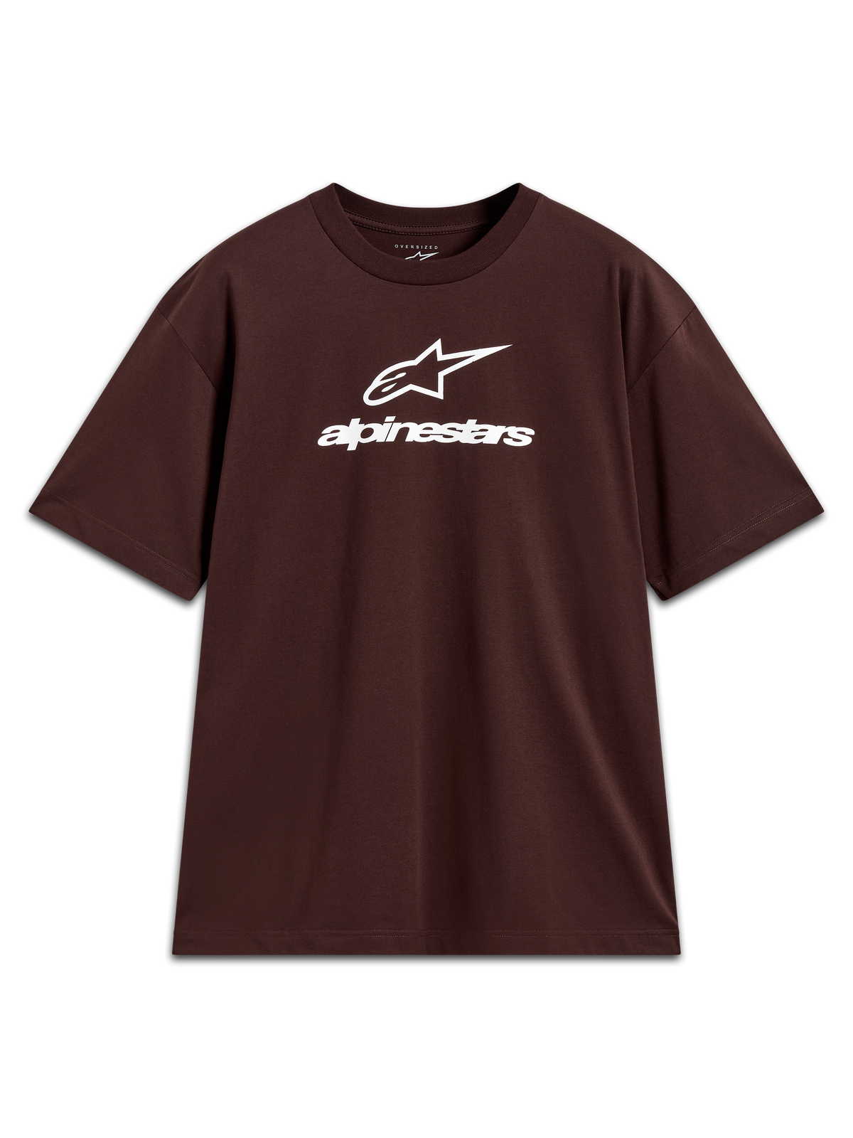 Alpinestars Prelude Oversized CSF t-shirt, brun kortärmad t-shirt med vit staplad logotyp på bröstet.
