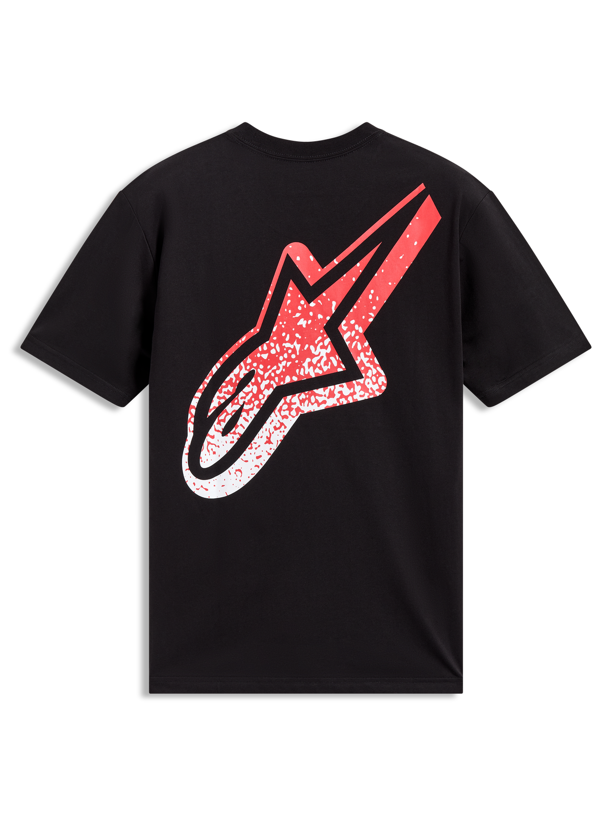 Alpinestars Meteor CSF T-shirt, svart kortärmad tröja, vy bakifrån med röd och vit MX-gradientlogotyp