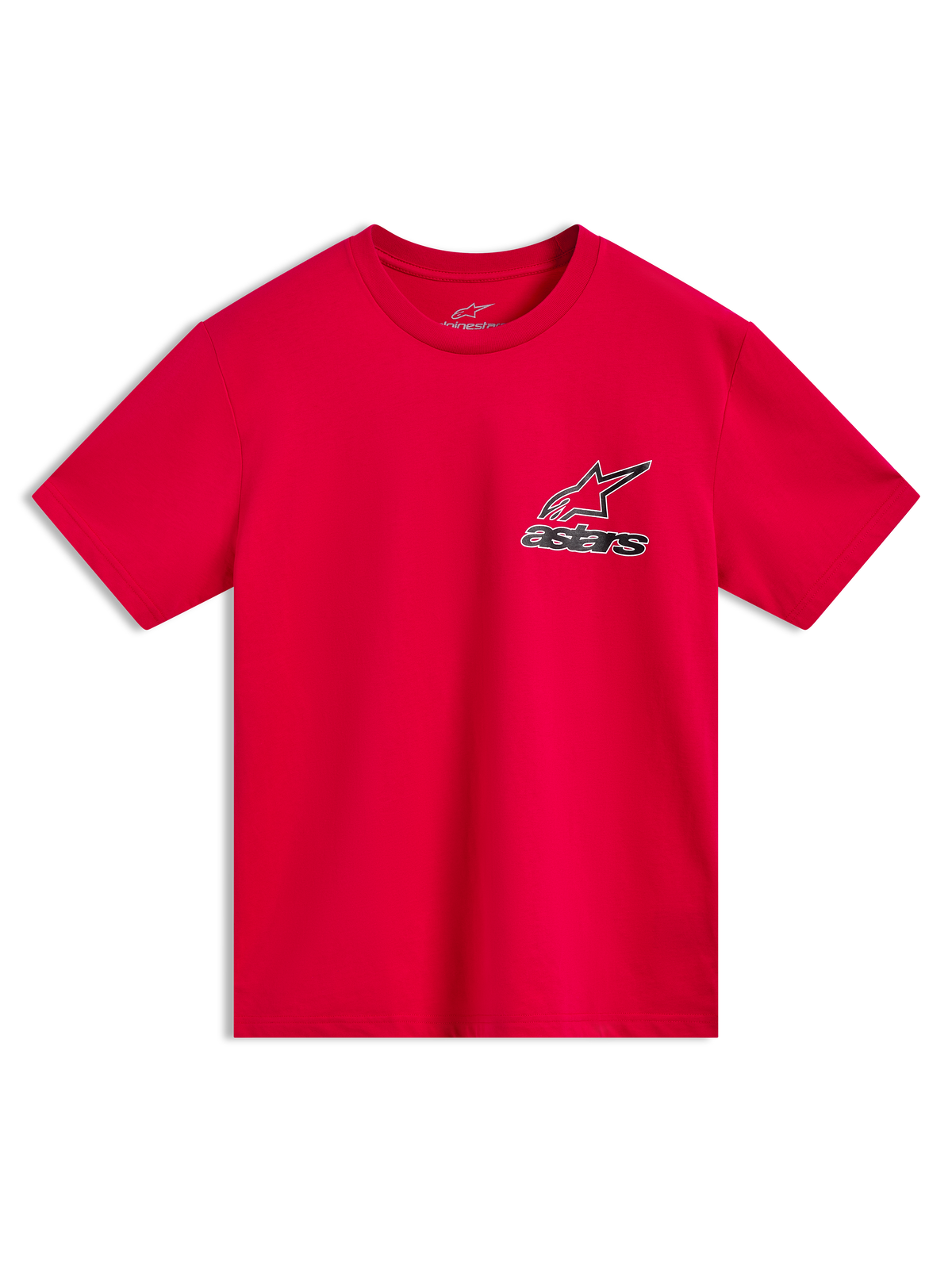Alpinestars Lineout CSF t-shirt, röd kortärmad tröja med Astars-logotyp på bröstet, bekväm motorsportinspirerad streetwear.